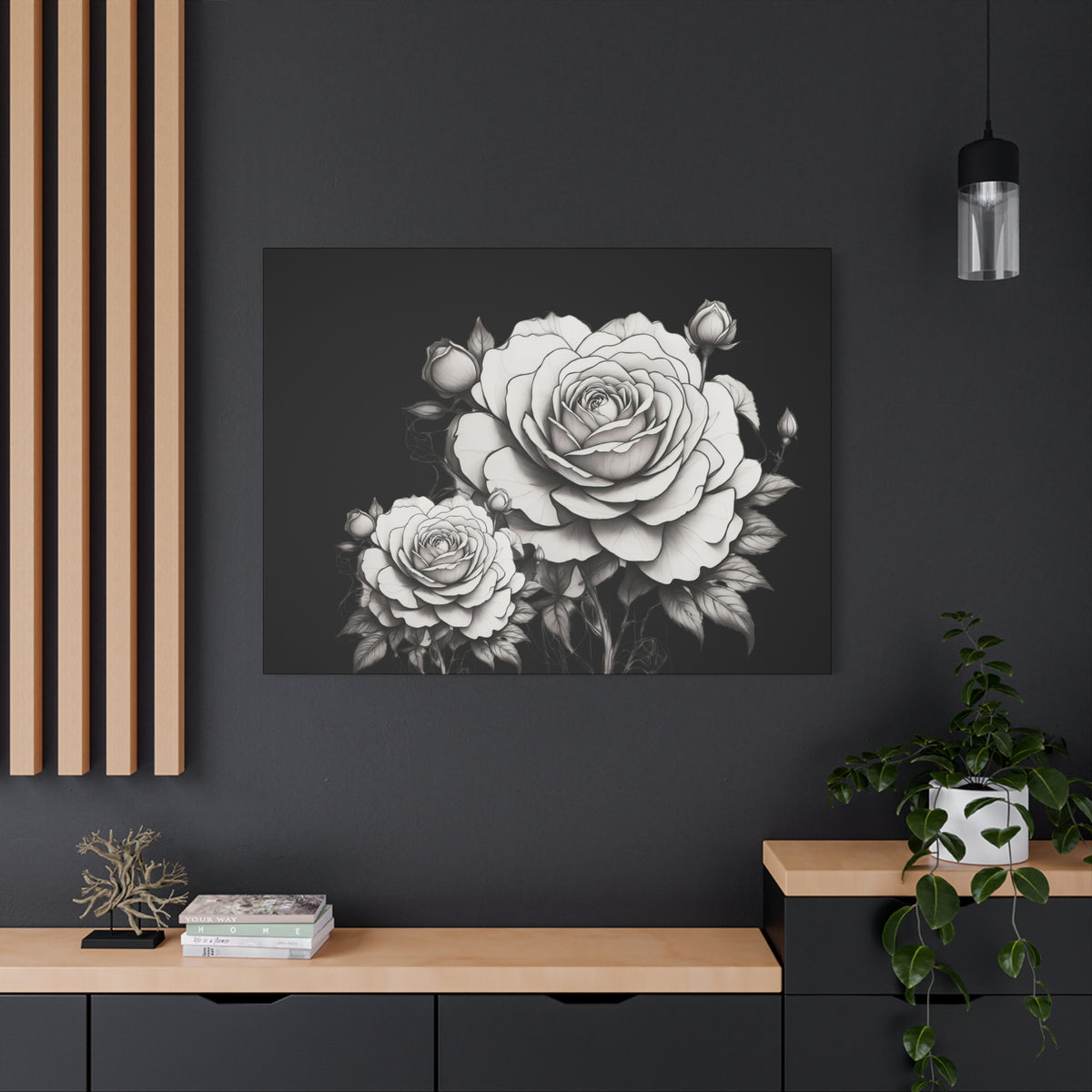 Monochrome Rose Canvas Print — Black & White Floral Wall Art