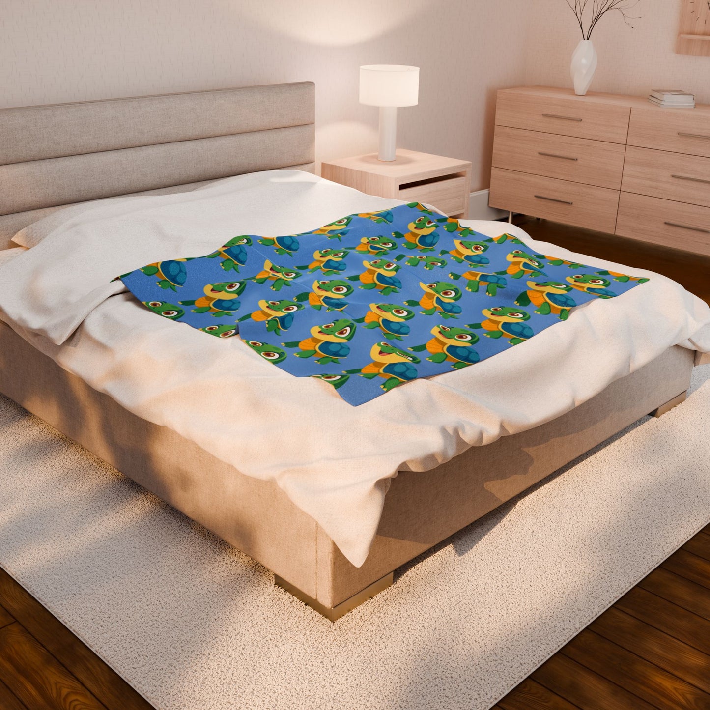 Cute Turtle Velveteen Plush Blanket, Cozy Kid's Blanket, Nursery Decor, Baby