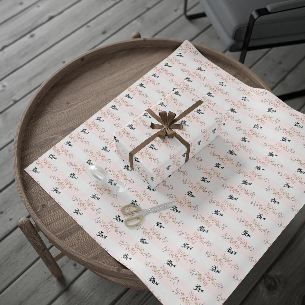 Floral Pink Thank you Wrapping Paper Roll