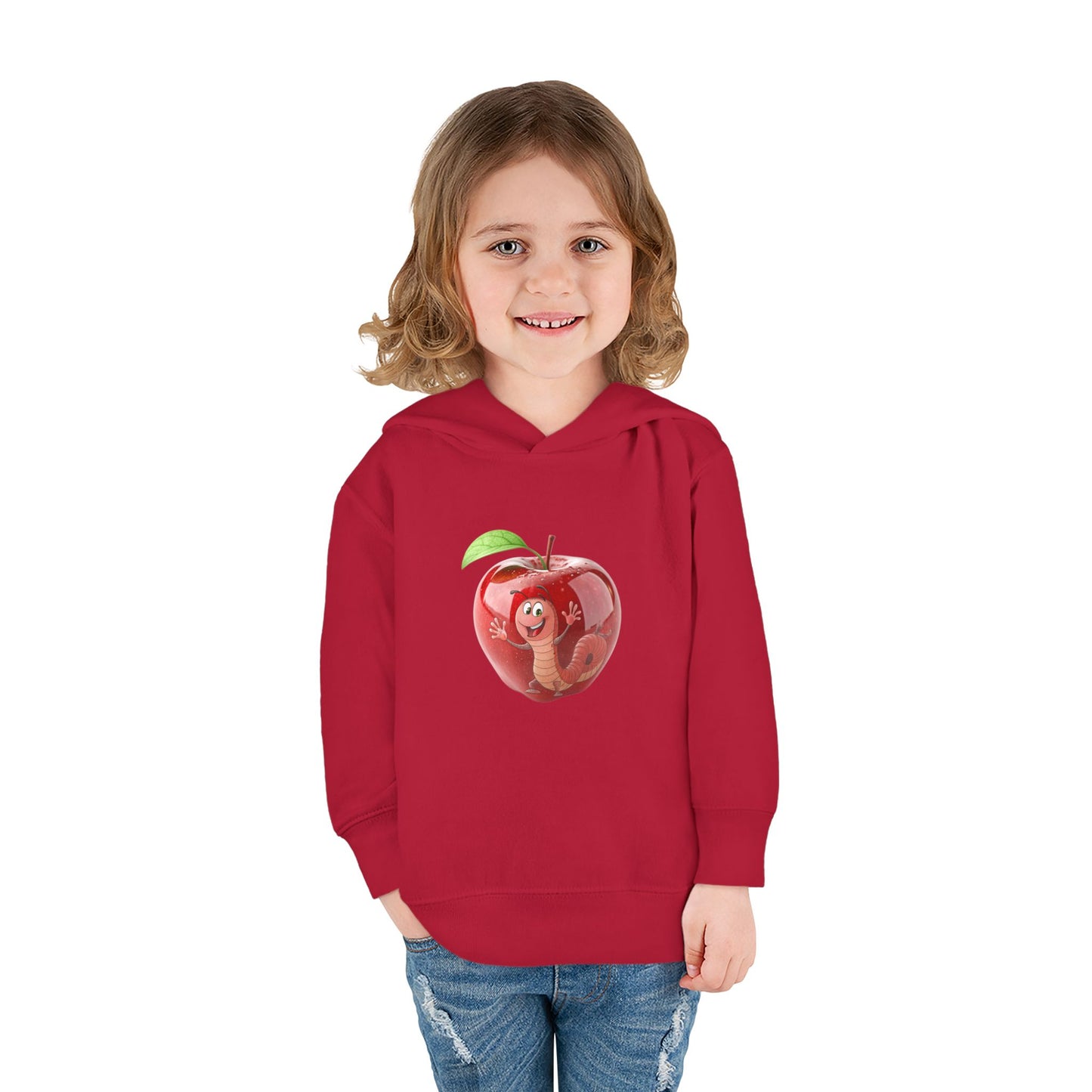 Cute Apple Toddler Pullover Fleece Hoodie - Cozy, Fun, Playful Kidswear, Perfect Gift for Birthdays, Play Dates, or Fall Outings