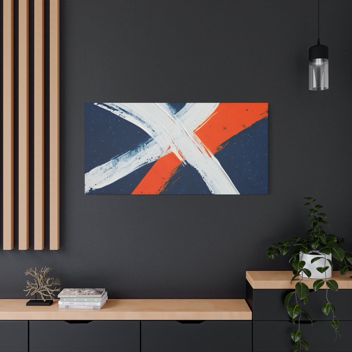 Abstract Navy & Orange Brushstroke Canvas