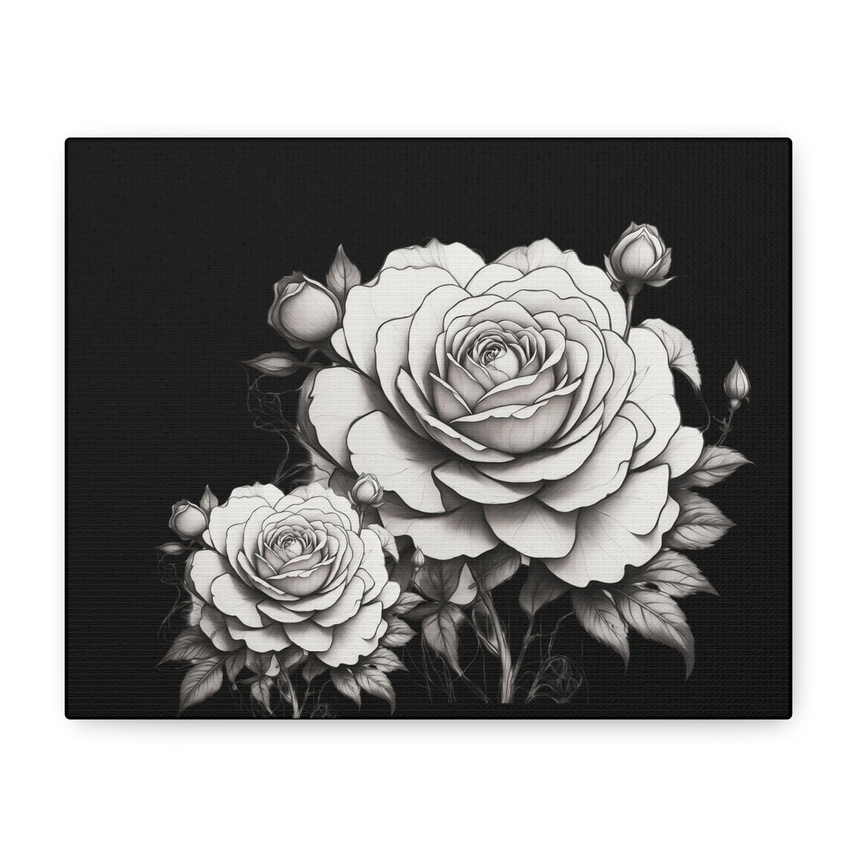 Monochrome Rose Canvas Print — Black & White Floral Wall Art