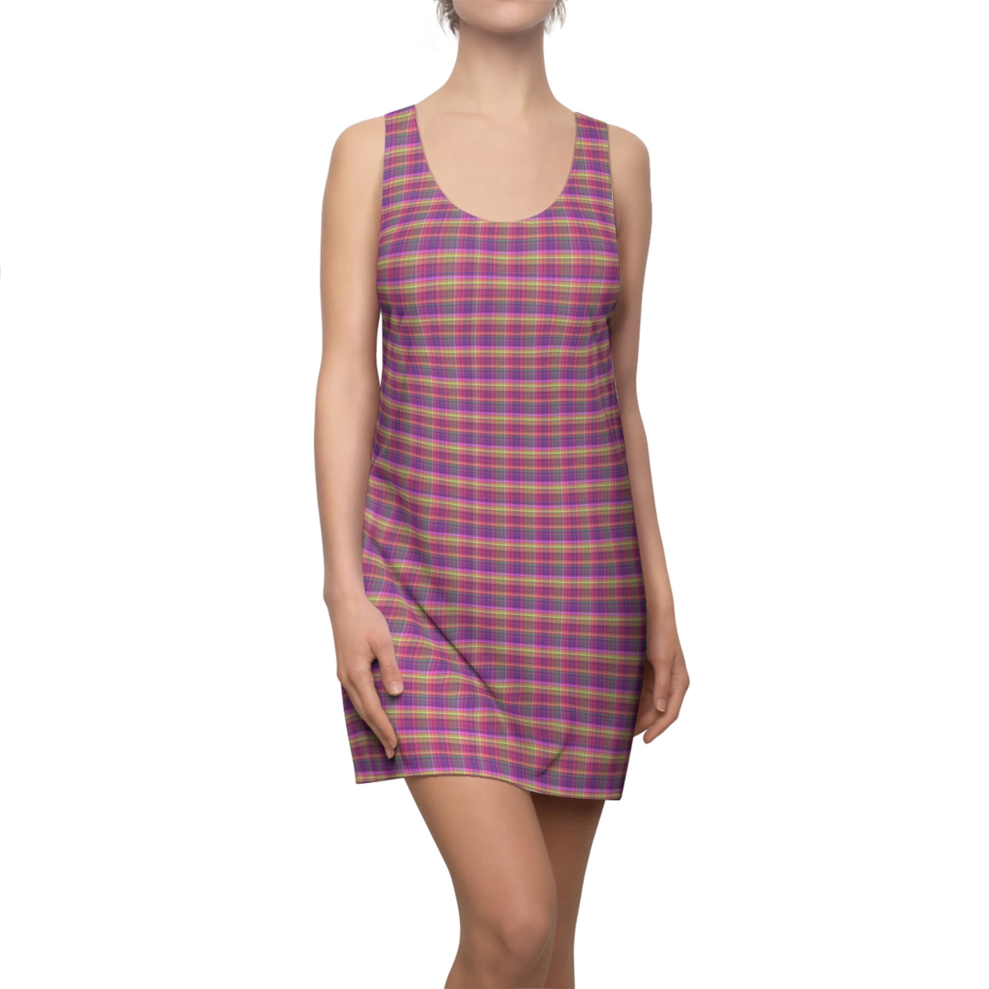 Vibrant Checkered Racerback Dress for Summer Fun, Casual Day Out, Festivals, Beachwear, Everyday Comfort, Trending Style