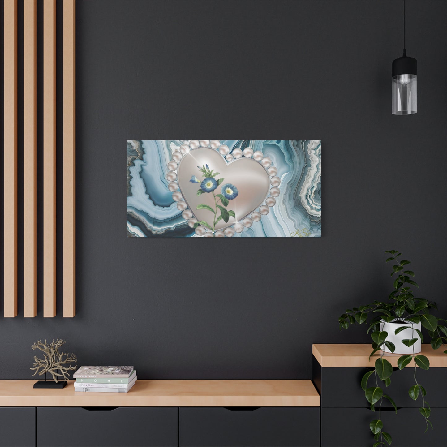 Elegant Floral Heart Canvas Wall Art, Modern Home Decor, Gift for Her