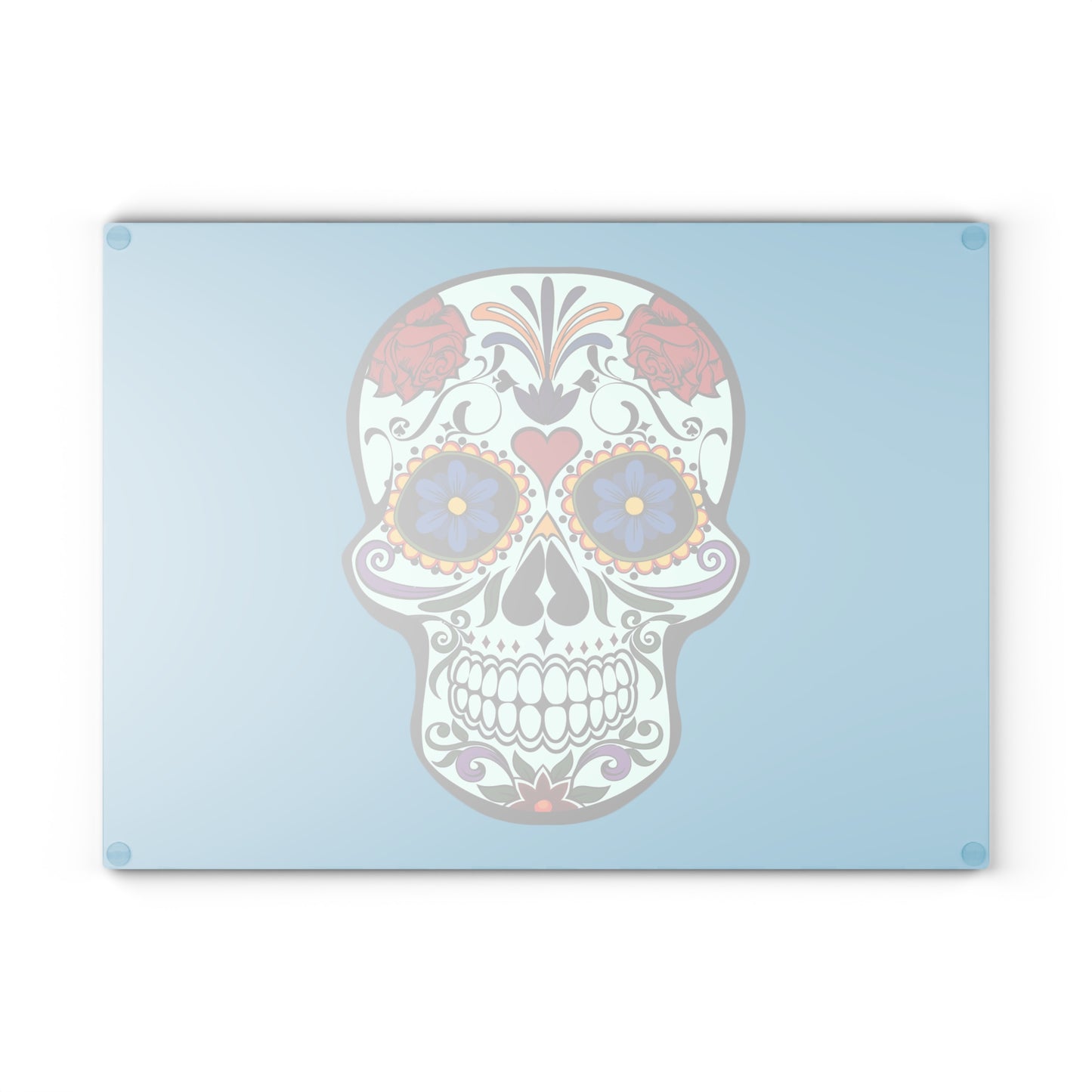 Decorative Glass Cutting Board with Colorful Sugar Skull Design