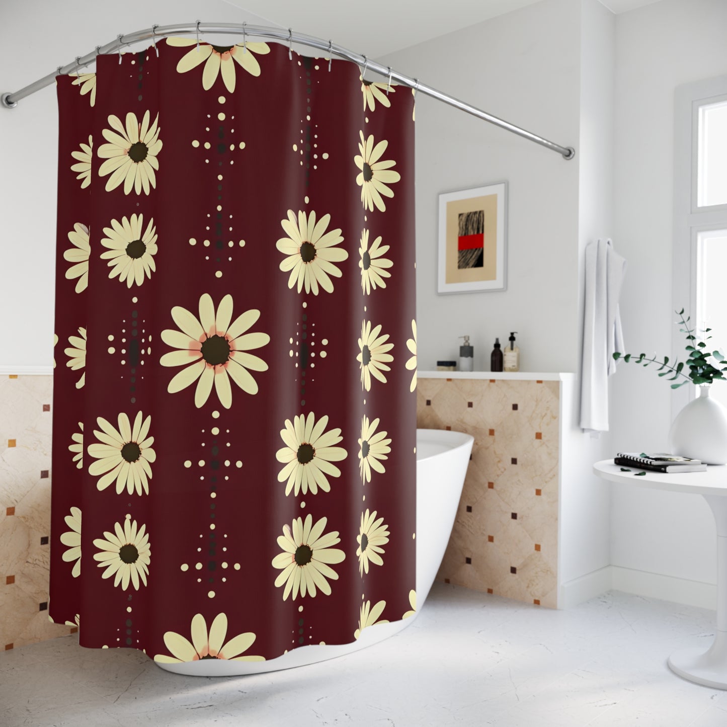 Daisy Delight Shower Curtain - Boho Bathroom Decor, Floral Theme