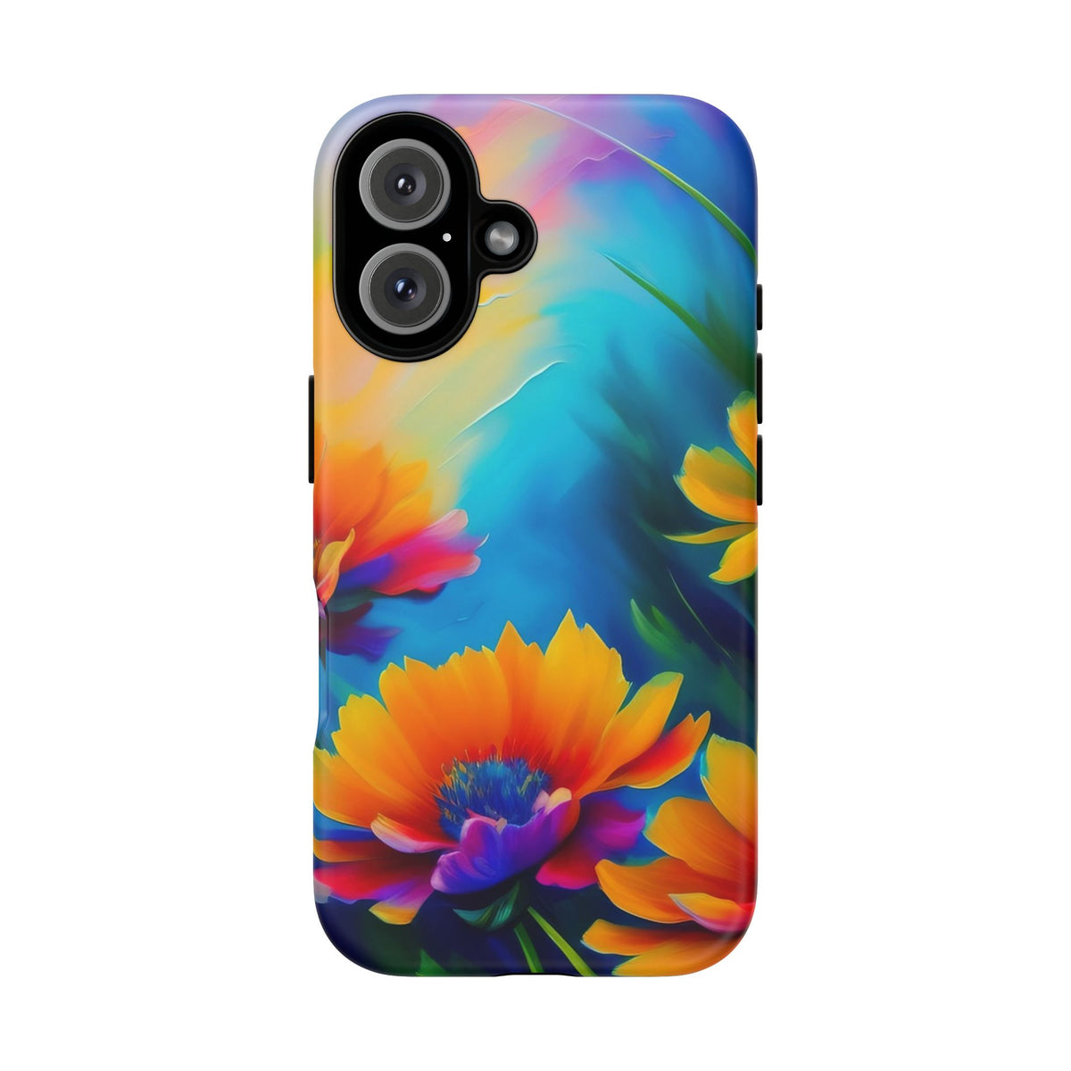 Floral Burst Tough Phone Case — Vibrant Watercolor Flowers Protective Cover