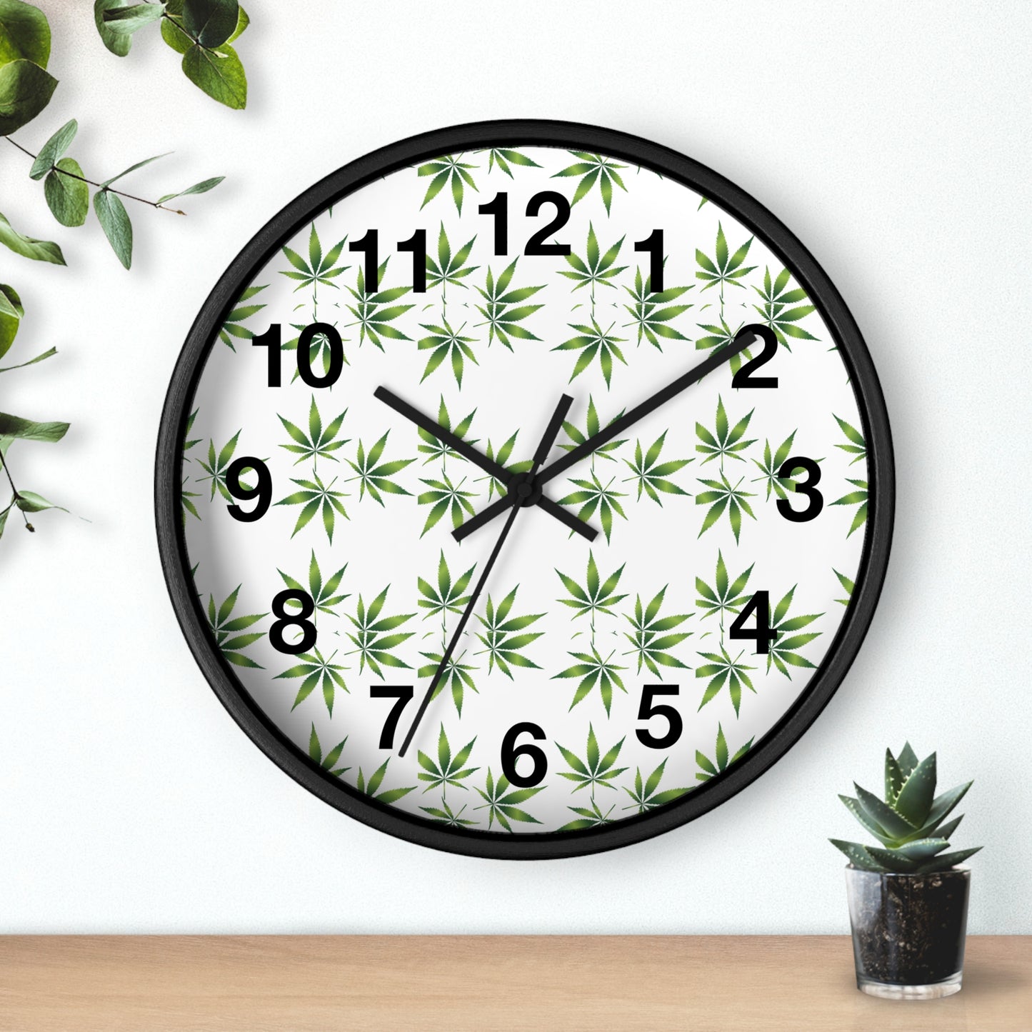 Leafy Wall Clock - Green Herbal Decor, Perfect for Nature Lovers, Boho Style, Gift for Gardeners, Unique Home Accent