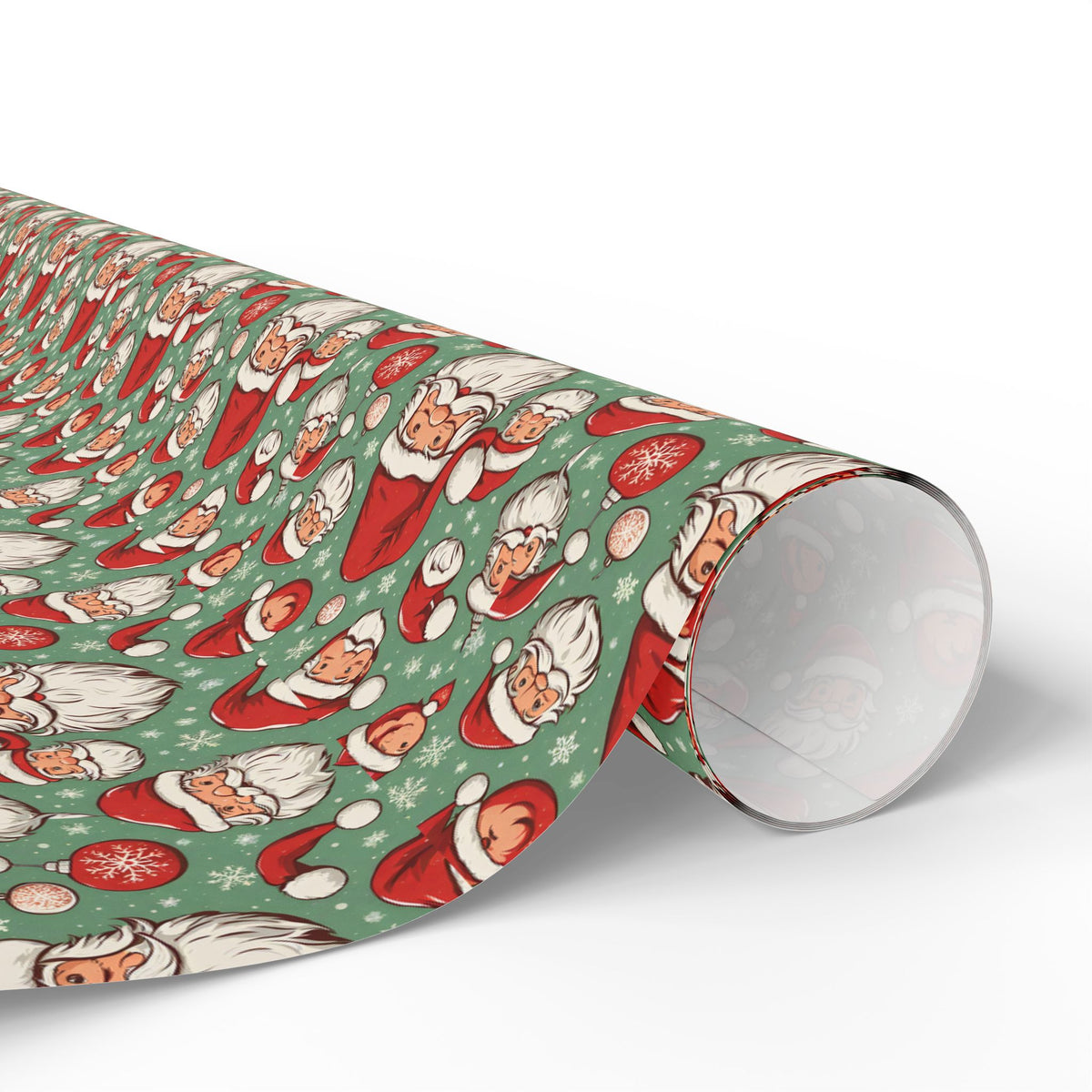 Christmas Santa Face Wrapping Paper Roll — Festive Green Holiday Gift Wrap
