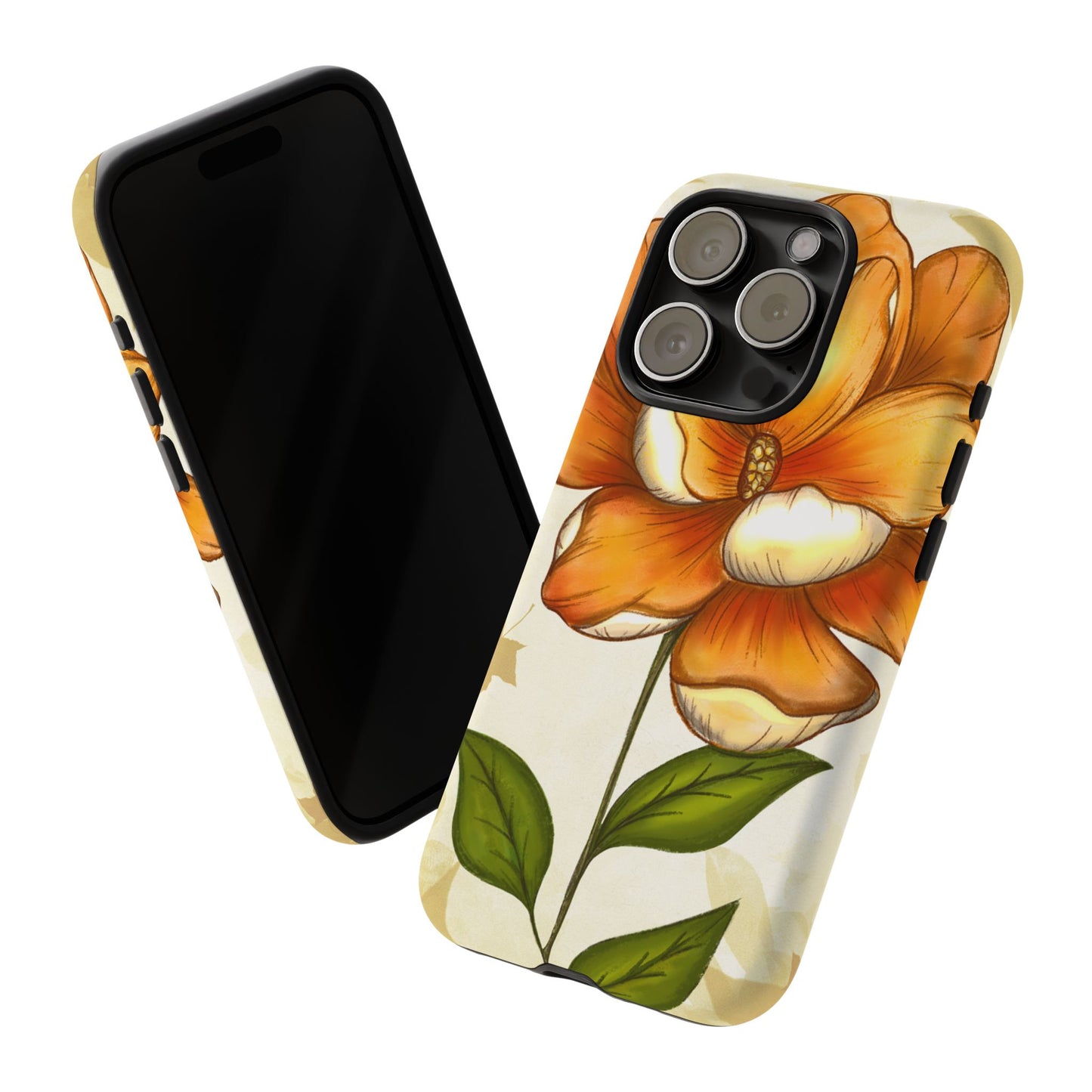 Floral Phone Case with Orange Flower Design, Tough Phone Cover, Floral Gift, Stylish Tech Accessory, Nature Lovers, Spring Vibes