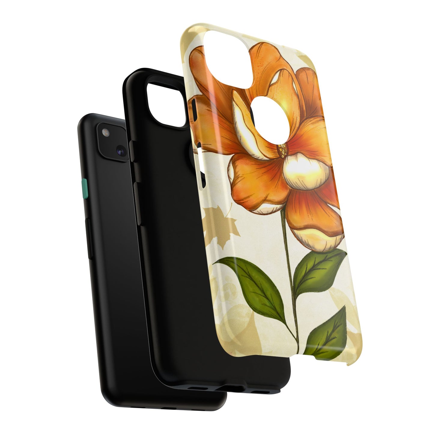 Floral Phone Case with Orange Flower Design, Tough Phone Cover, Floral Gift, Stylish Tech Accessory, Nature Lovers, Spring Vibes