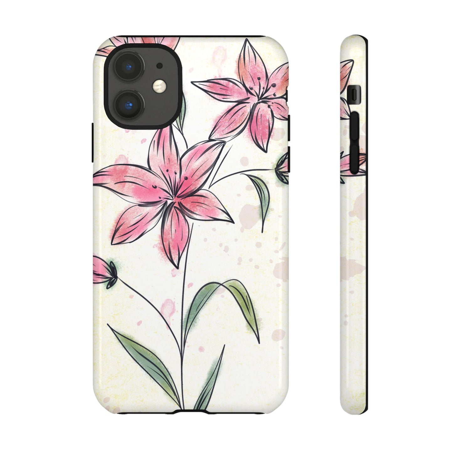 Floral Phone Case with Elegant Pink Lilies, Cute Floral Accessories, Phone Protection, Gift for Her, Stylish Cell Phone Cover