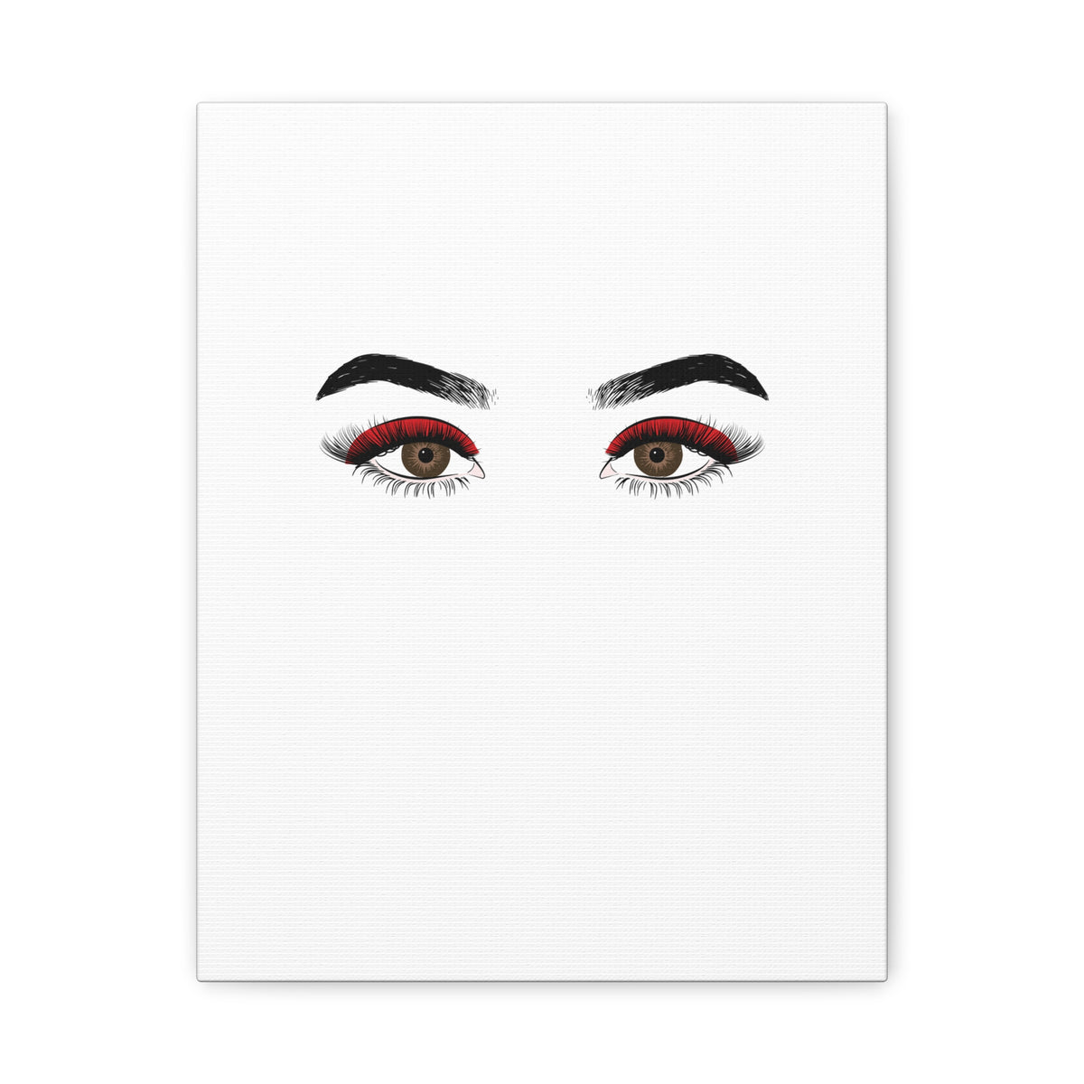 Glam Eyes Matte Canvas Wall Art — Brown Eyes with Red Lashes