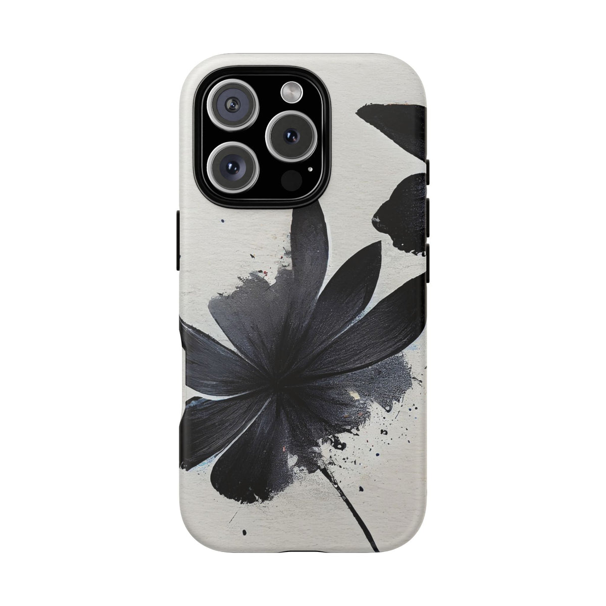 Monochrome Floral Tough Phone Case — Black Ink Flower Protective Cover