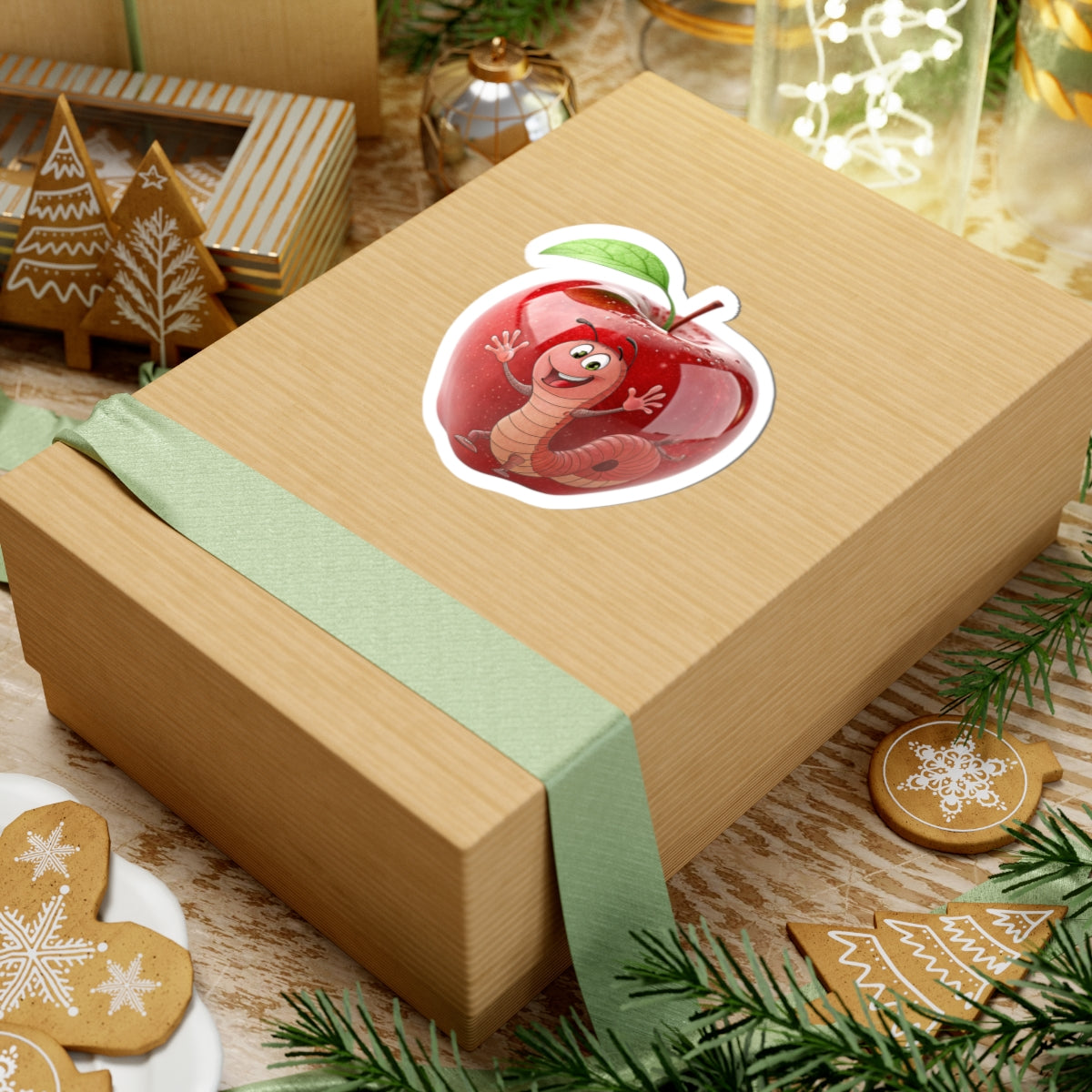 Whimsical Apple Worm Kiss-Cut Stickers - Cute Decals for Laptops, Scrapbooking, Journals, Kids’ Crafts, Party Favors