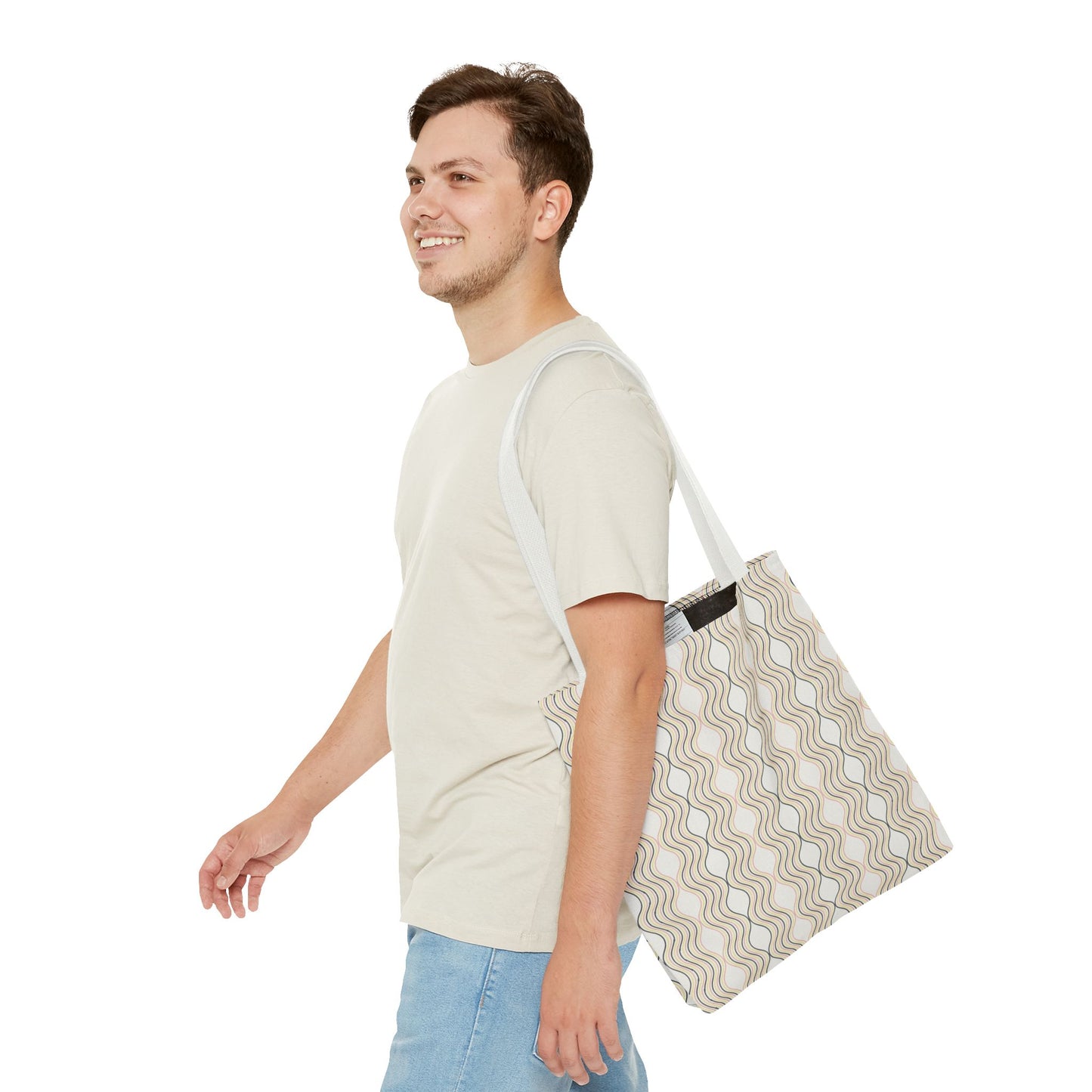 Waves Pattern Tote Bag, Boho Chic Handbag, Everyday Carry, Beach Bag, Gift for Her, Eco-Friendly Style