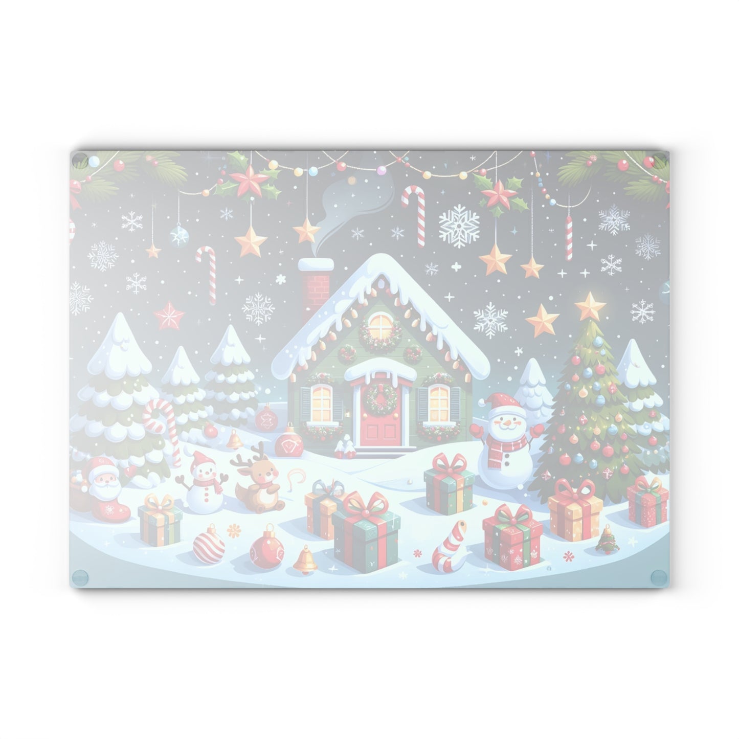 Festive Glass Cutting Board - Christmas Kitchen Decor, Holiday Gifts, Unique Home Accents, Seasonal Cooking