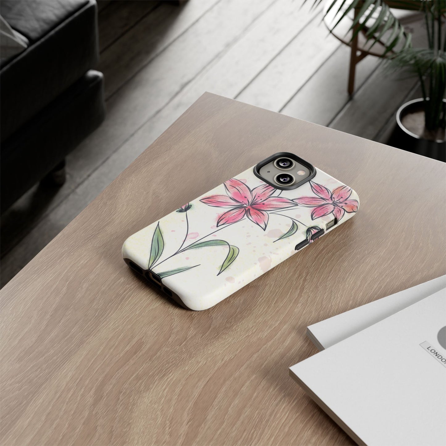 Floral Phone Case with Elegant Pink Lilies, Cute Floral Accessories, Phone Protection, Gift for Her, Stylish Cell Phone Cover