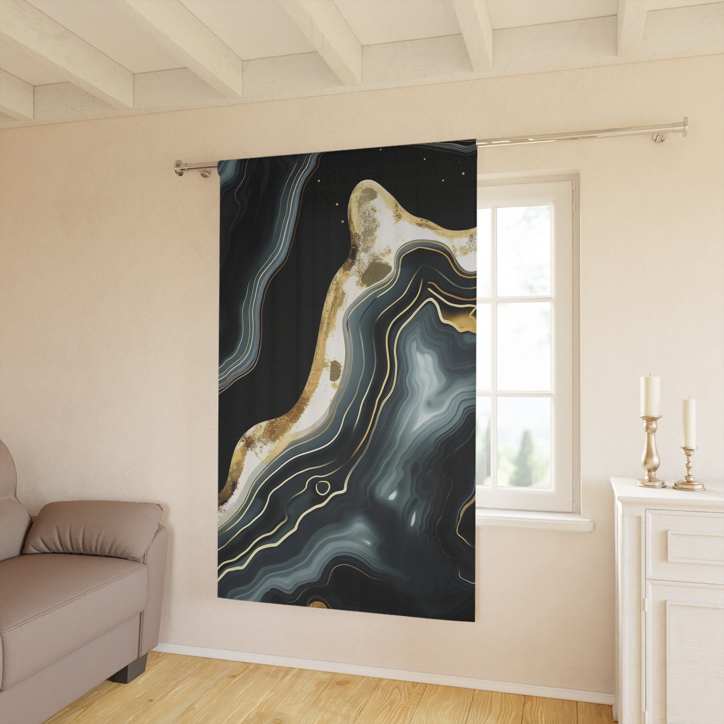 Elegant Abstract Window Curtains, Modern Home Decor, Geode Print, Black and Gold Drapes, Stylish Living Room Upgrade, Perfect Gift