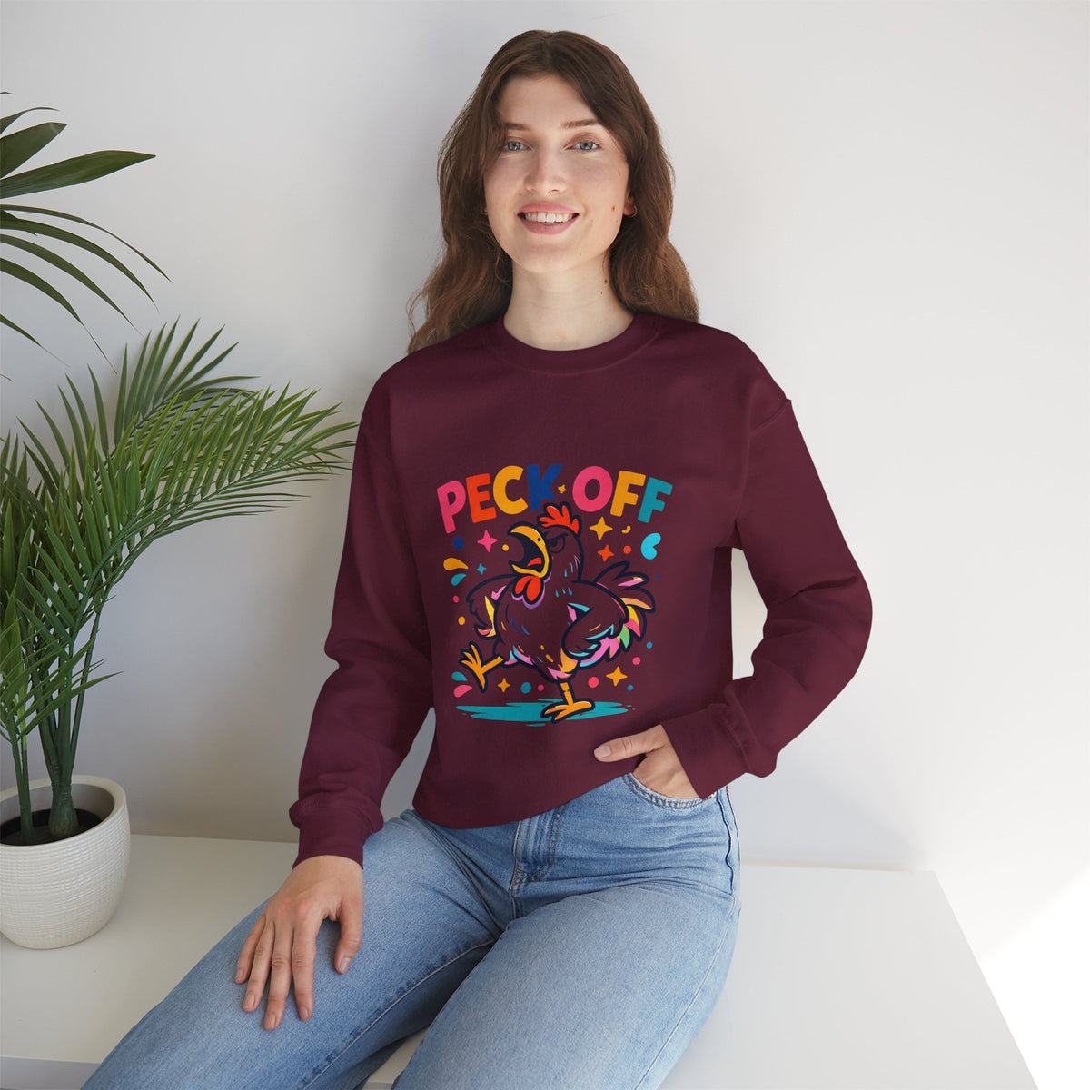 Peck Off Crewneck Sweatshirt – Funny Chicken Graphic Pullover
