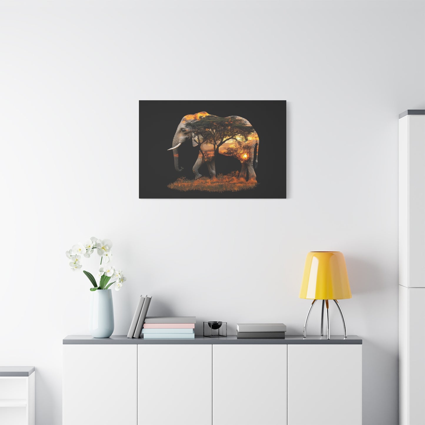 Elephant Tree Matte Canvas Art, Nature Wall Decor, Wildlife Home Decoration, Gift for Animal Lovers, Boho Living Room Accent