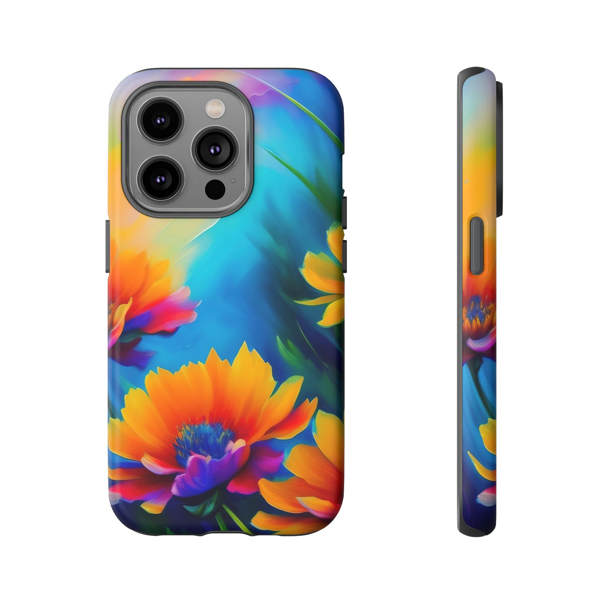 Floral Burst Tough Phone Case — Vibrant Watercolor Flowers Protective Cover