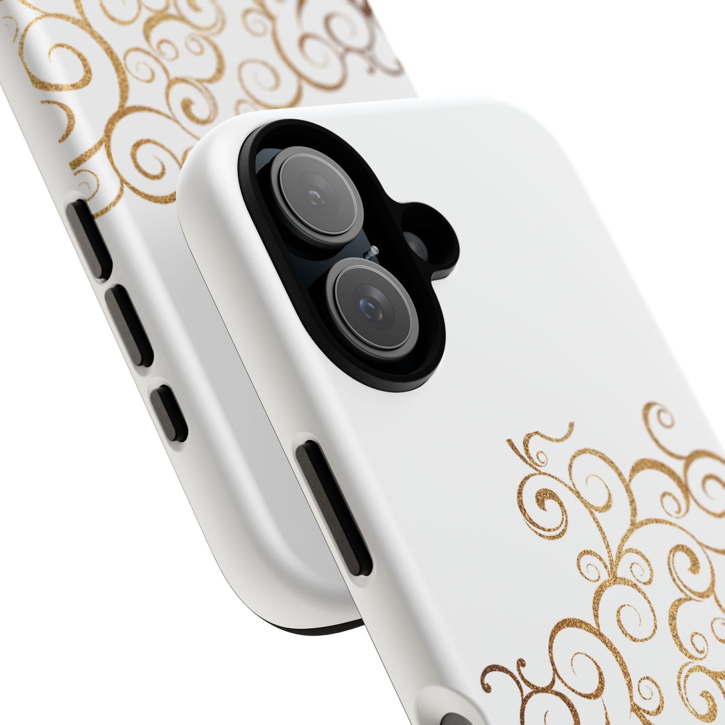 Elegant Floral Phone Case, Tough Cases, Gold Swirls, Stylish Protection, Trendy Gift, Chic Accessory