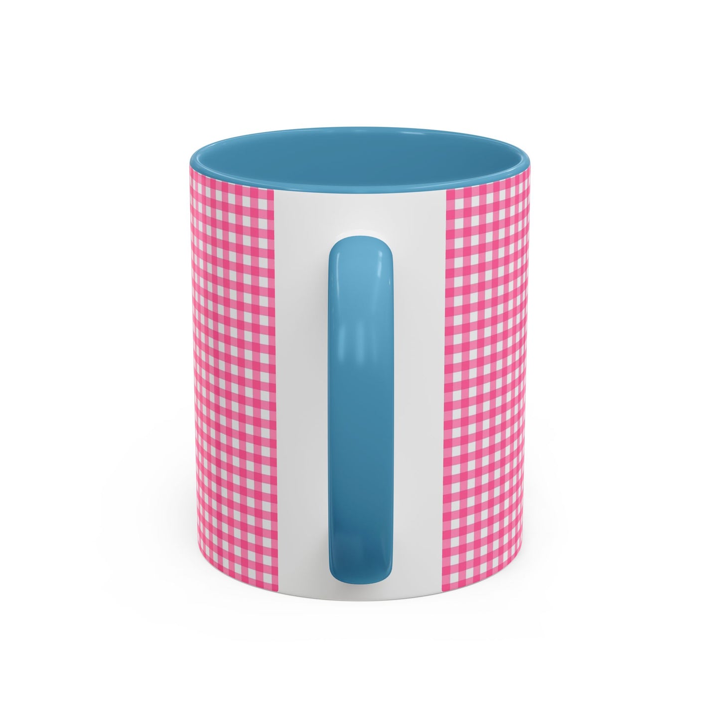 Pink Gingham Accent Coffee Mug, Cute Kitchen Decor, Gift for Coffee Lovers, Home Office Mug, Spring and Summer Vibes