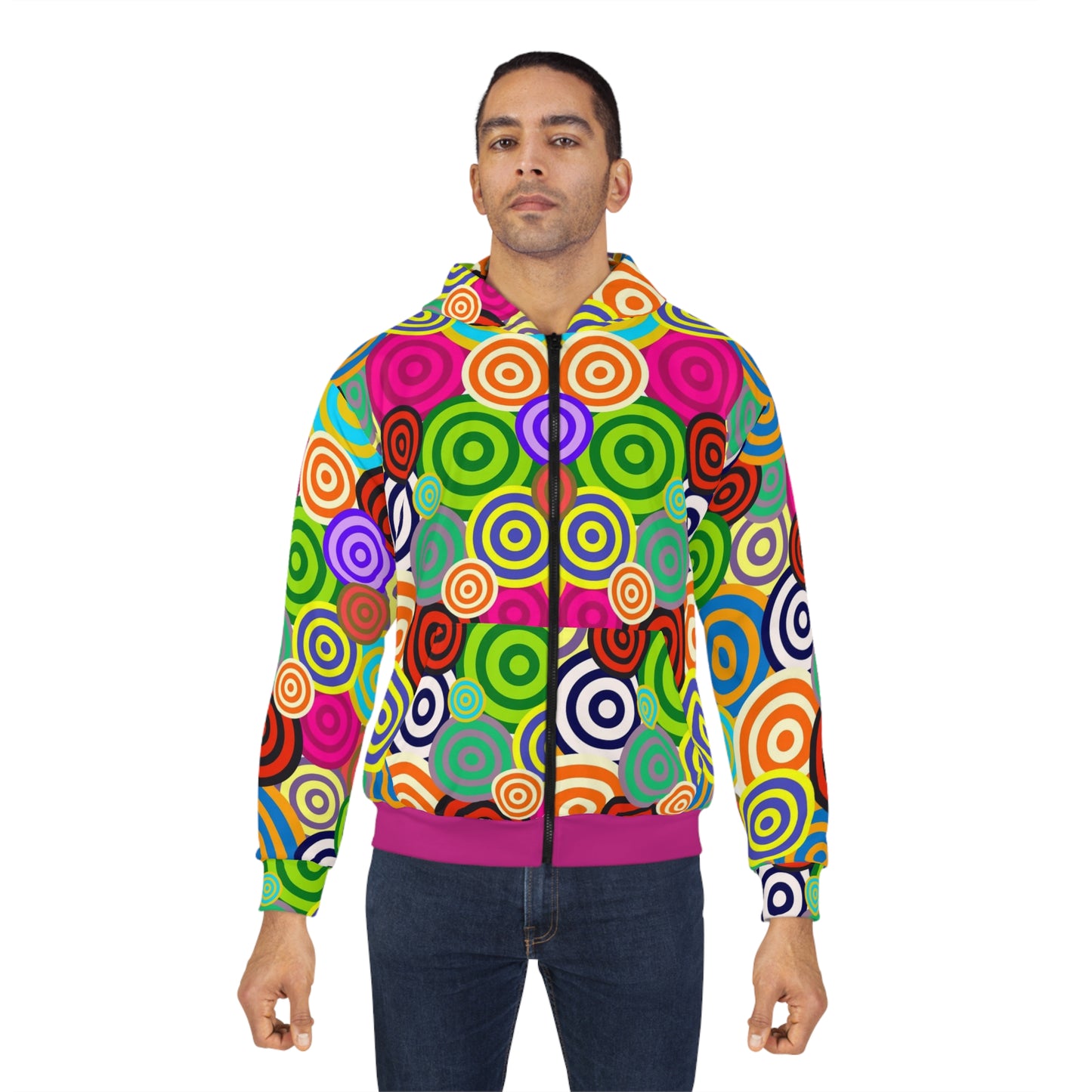 Colorful Patterned Unisex Zip Hoodie, Fun Hooded Sweatshirt, Vibrant Zip-Up Jacket, Unique Gift for Teens, Cozy Outerwear for All