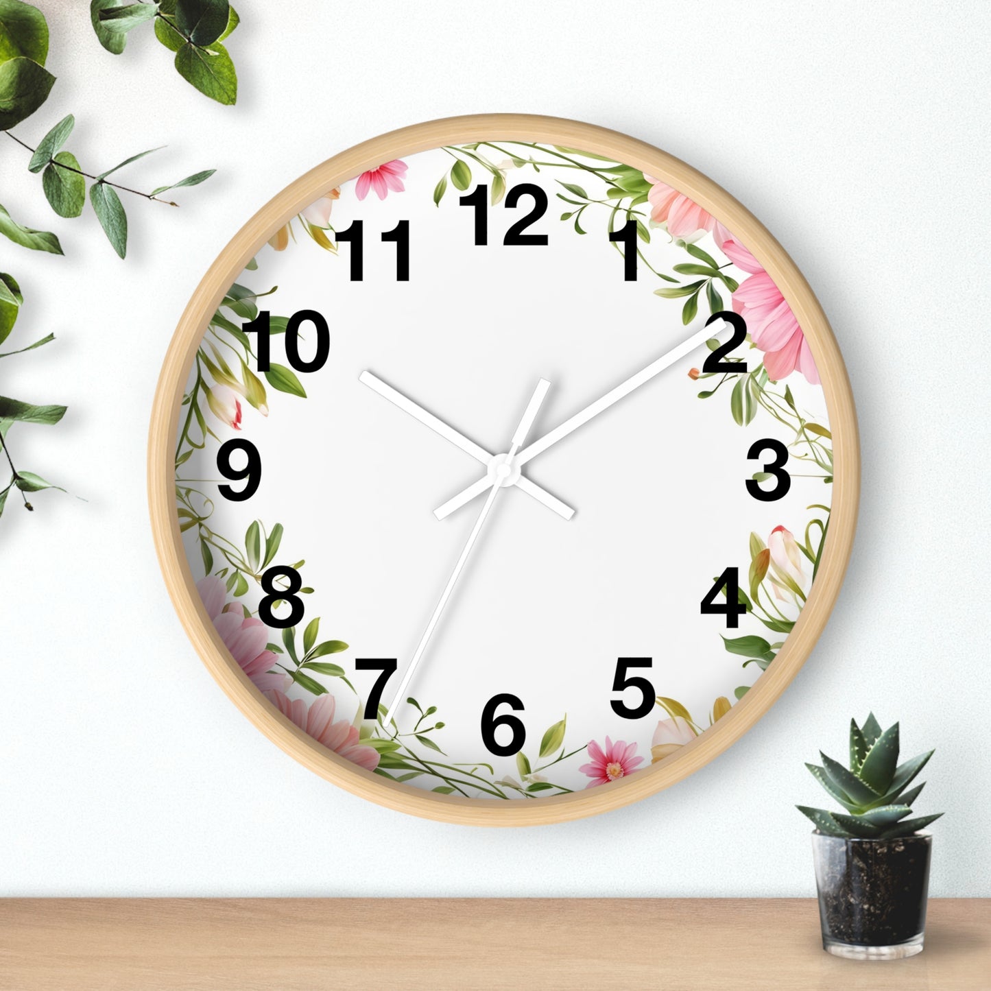Floral Wreath Wall Clock — Pink Garden Decorative Timepiece