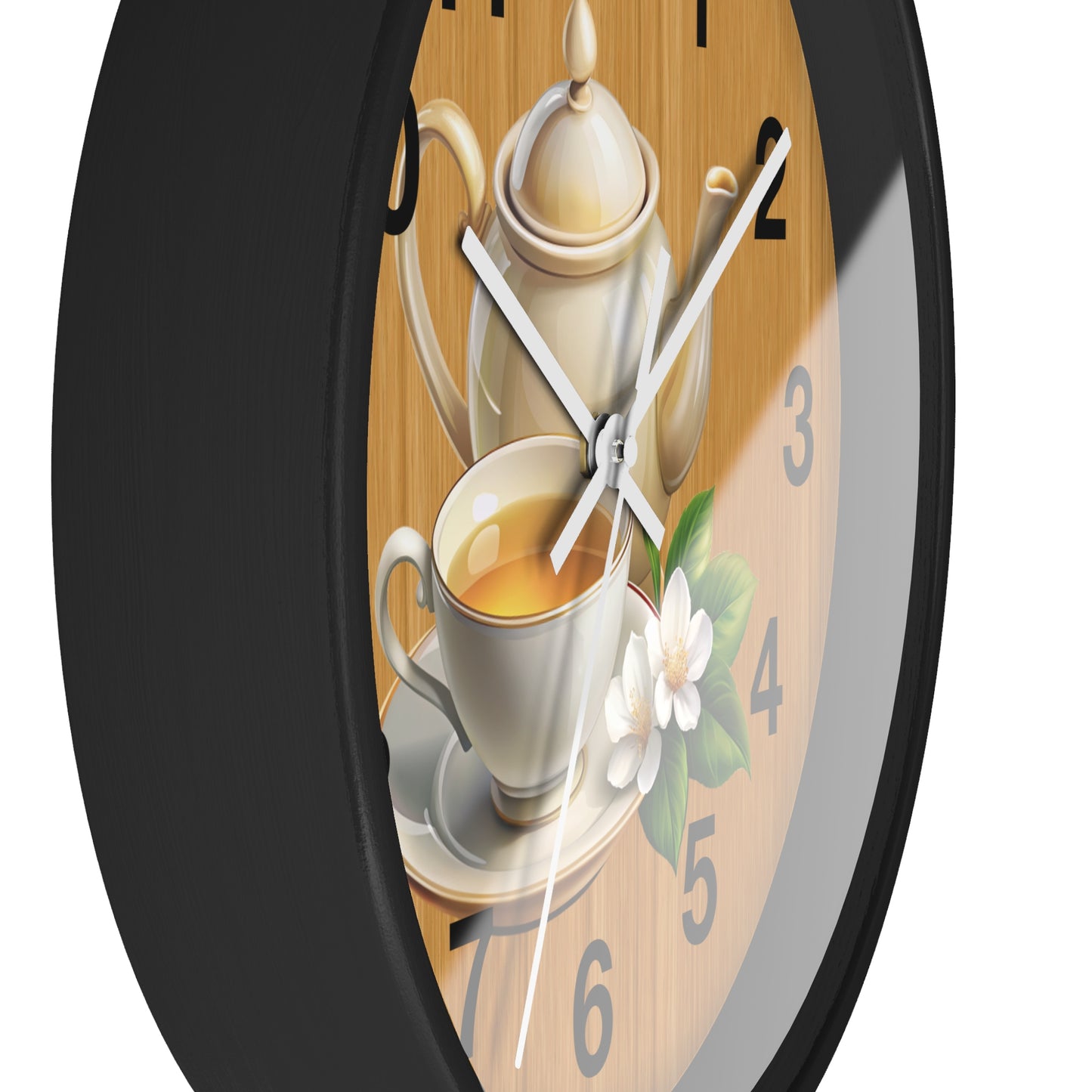 Tea Time Wall Clock, Rustic Kitchen Decor, Gift for Tea Lovers, Home Office Accent, Floral Design
