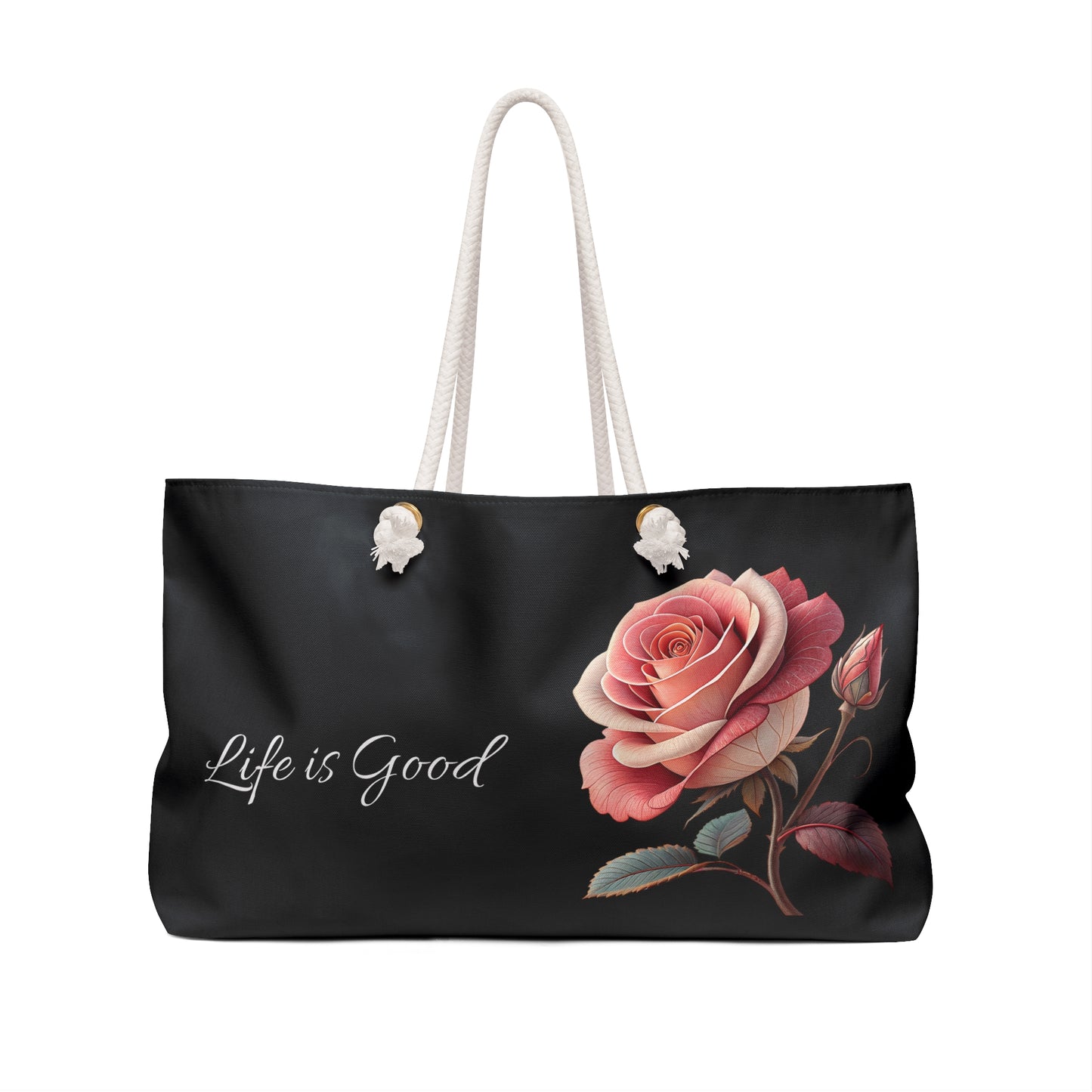Rose-Labeled Weekender Bag, Travel Tote, Floral Gym Bag, Gift for Her, Beach Bag, Overnight Bag