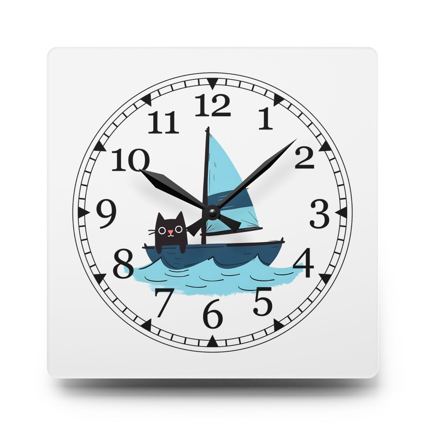 Sailing Cat Acrylic Wall Clock, Cute Home Decor, Nautical Gift, Cat Lover's Wall Art, Unique Timepiece, Kids Room Decoration