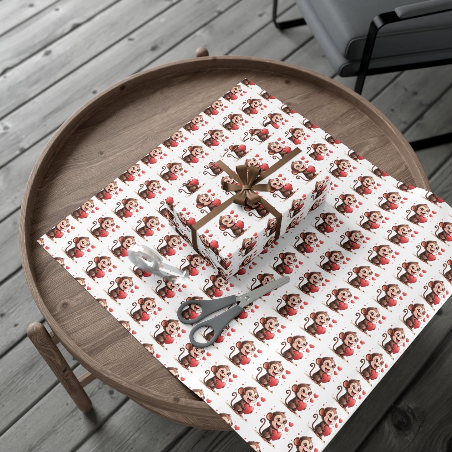 Cute Monkey Valentine's Gift Wrap Paper, Festive Wrapping Paper for Kids, Holiday Gift Wrap, Birthday Wrap, Monkey Love Print