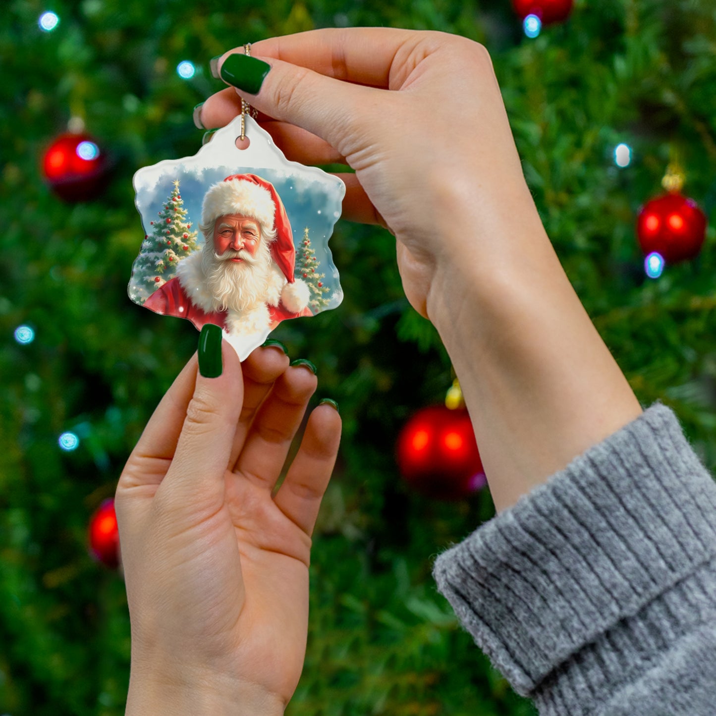 Santa Claus Ceramic Ornament, Holiday Decoration, Christmas Tree Ornament, Unique Gift, Festive Decor, Seasonal Home Accent