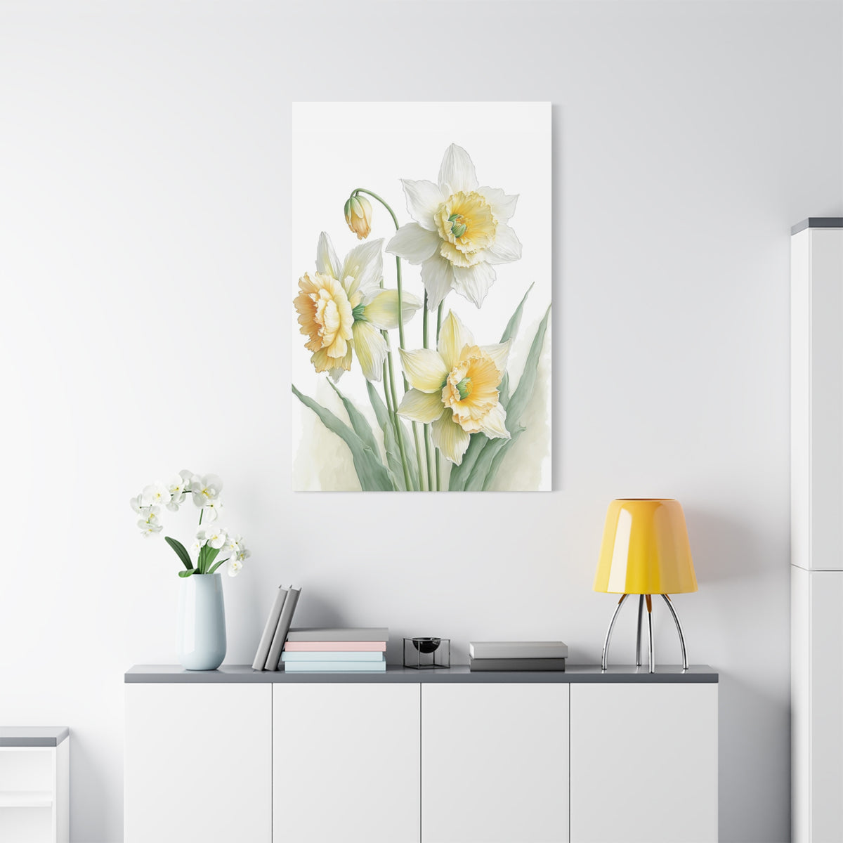 Matte Canvas, Stretched, 1.25" beautiful flowers white and yellow.