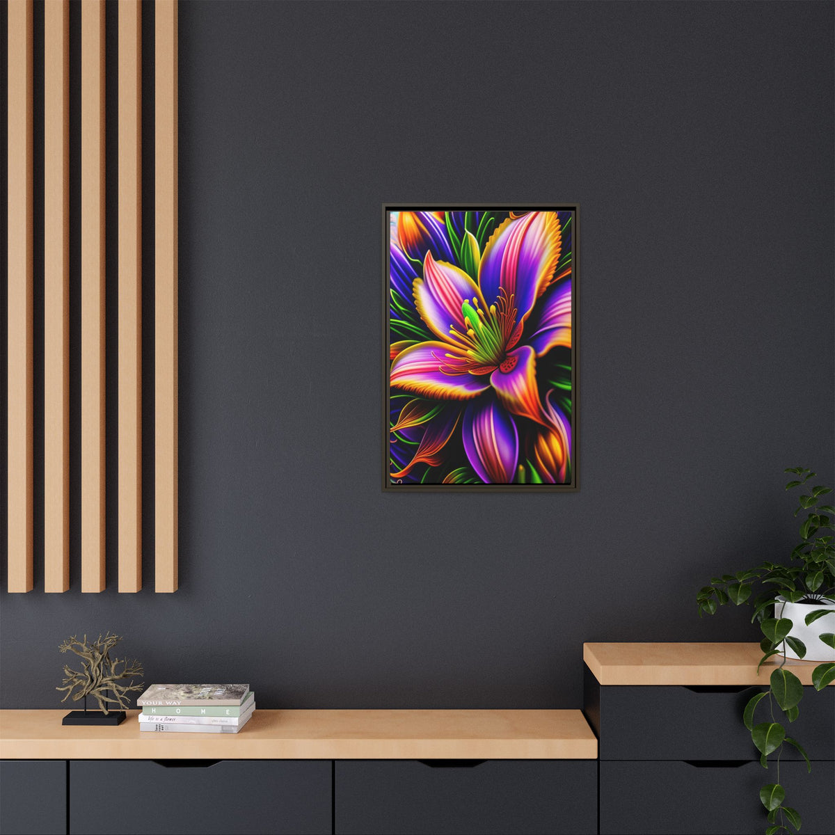 Vibrant Neon Floral Matte Canvas Print — Framed Wall Art