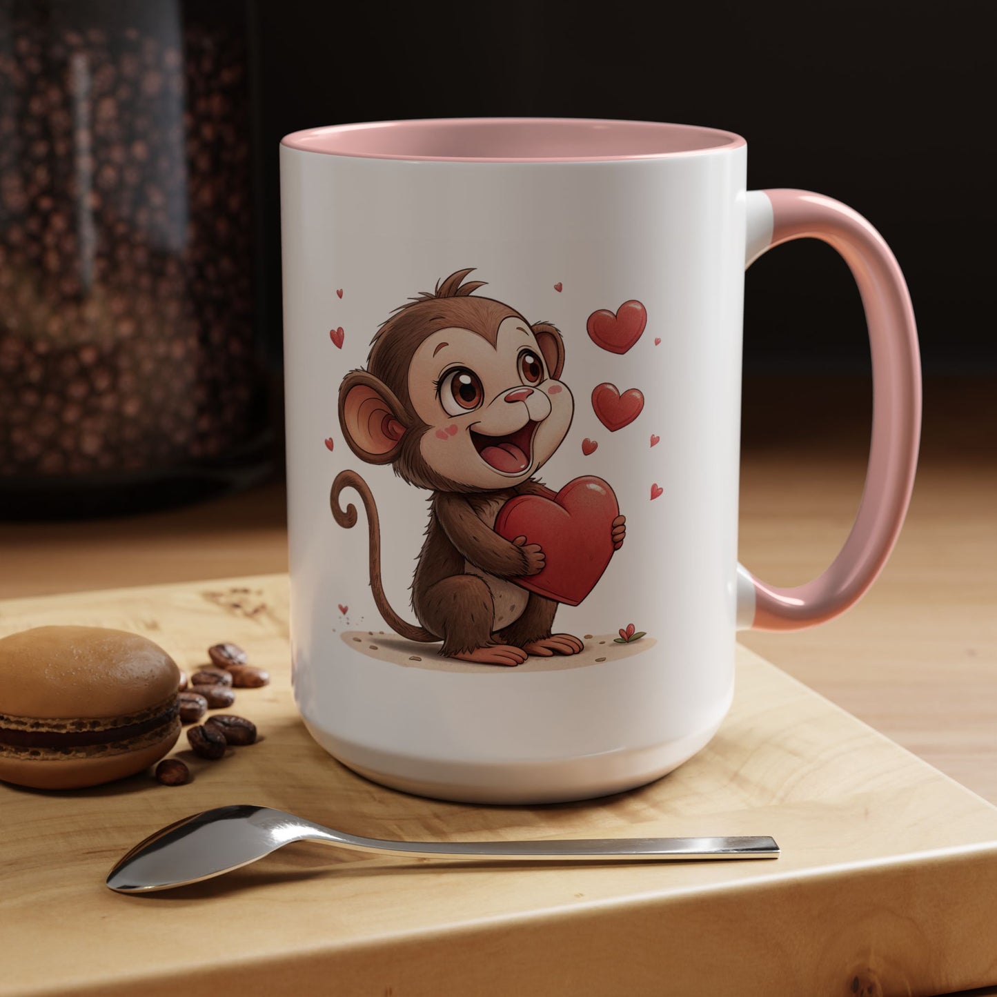 Cute Monkey Love Coffee Mug, Valentine's Gift, Animal Lover's Mug, Heartfelt Coffee Cup, Fun Kitchen Decor