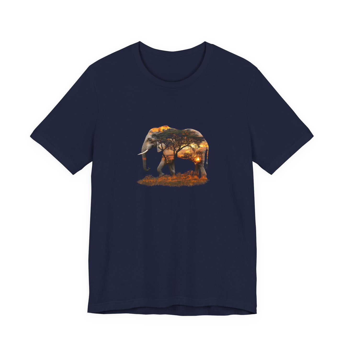 Elephant Sunset Unisex Jersey Tee, Nature Lover Shirt, Animal Print T-Shirt, Gift for Wildlife Enthusiasts, Eco-Friendly Fashion