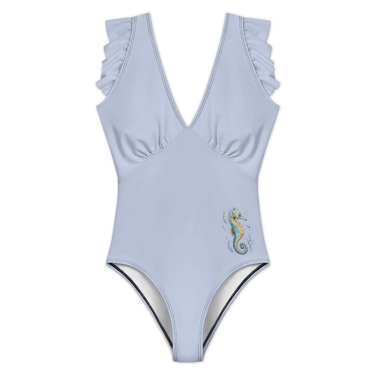Women's Ruffled Sleeve One Piece Swimsuit Light Blue