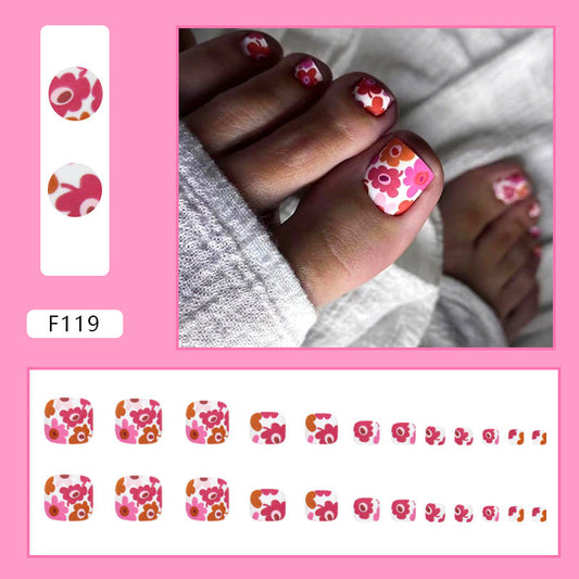 Retro matte kaleidoscope manicure multi-color flower fake nails Press-on toenails models press-on nails fake nails – Image 2