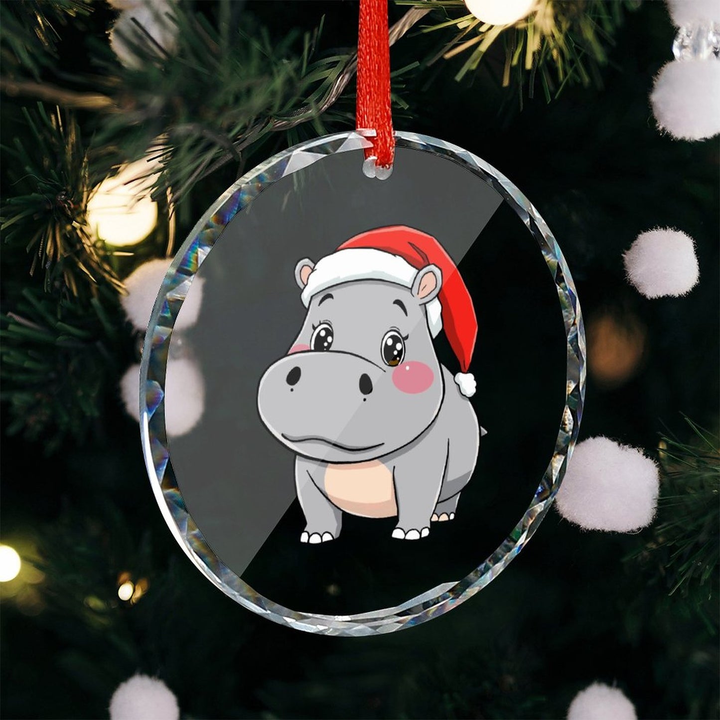 Glass Circular Ornament Pendant - Hippo