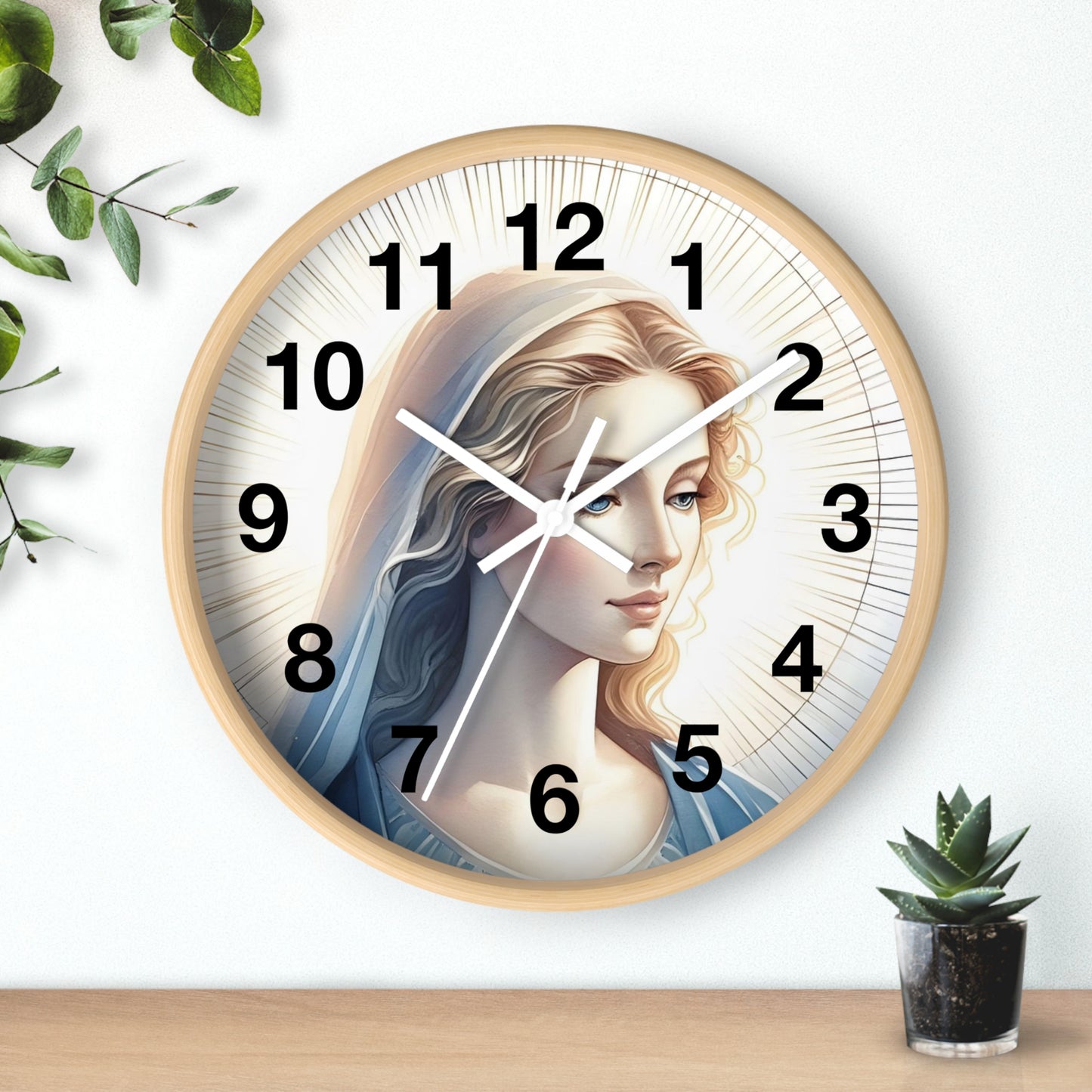Serene Mary Wall Clock, Spiritual Decor, Gift for Mother's Day, Home Office Accent, Religious Artwork, Faith-Inspired Timepiece