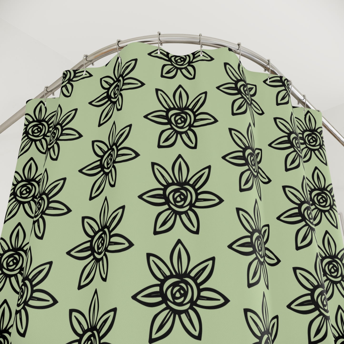Floral Pattern Shower Curtain, Botanical Bathroom Decor, Green Floral Curtains, Modern Home Accessory, Flower Shower Curtain