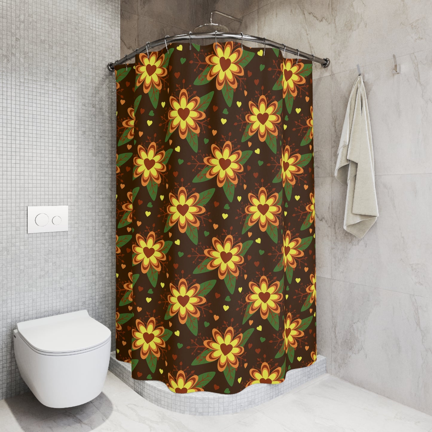 Floral Shower Curtain, Cozy Bath Decor, Spring Vibe, Heart Flower Design, Bathroom Accessory, Home Decor, Gift for Her