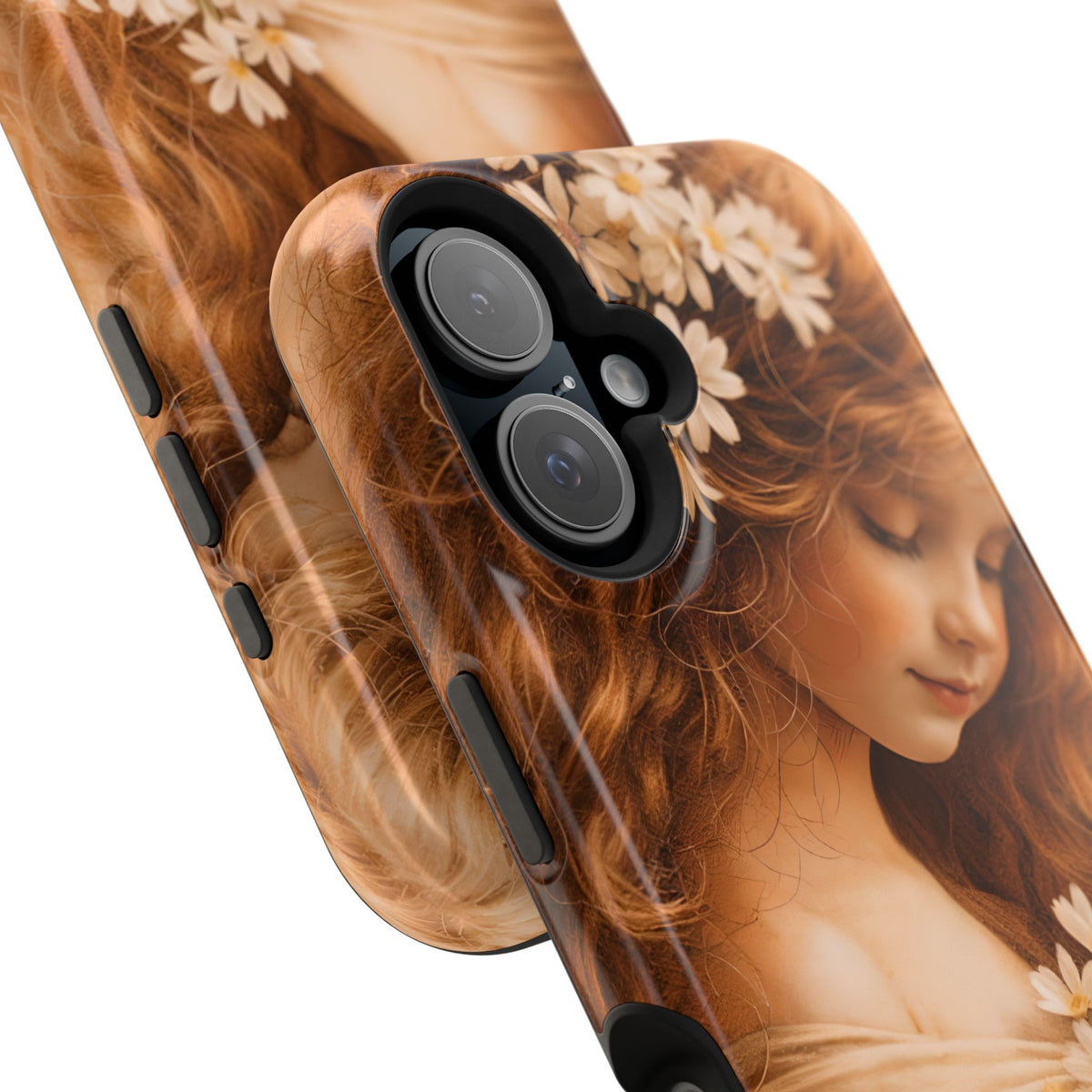 Vintage Floral Girl Magnetic Impact Phone Case — Protective iPhone Cover with Sepia Art