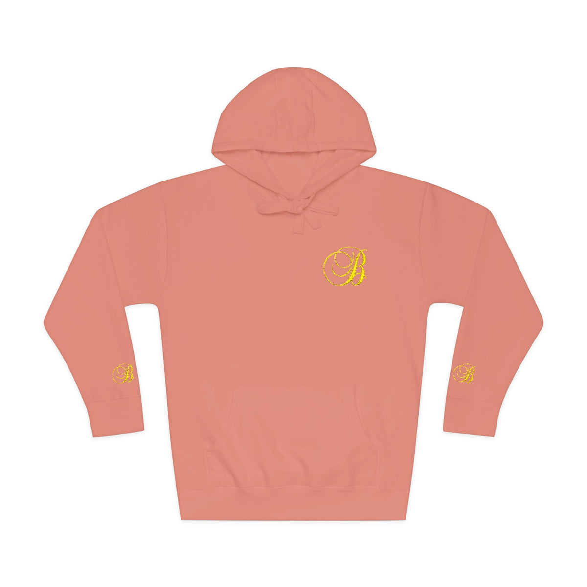Coral Gold Floral Initial Hoodie — Monogram 'B' Casual Pullover