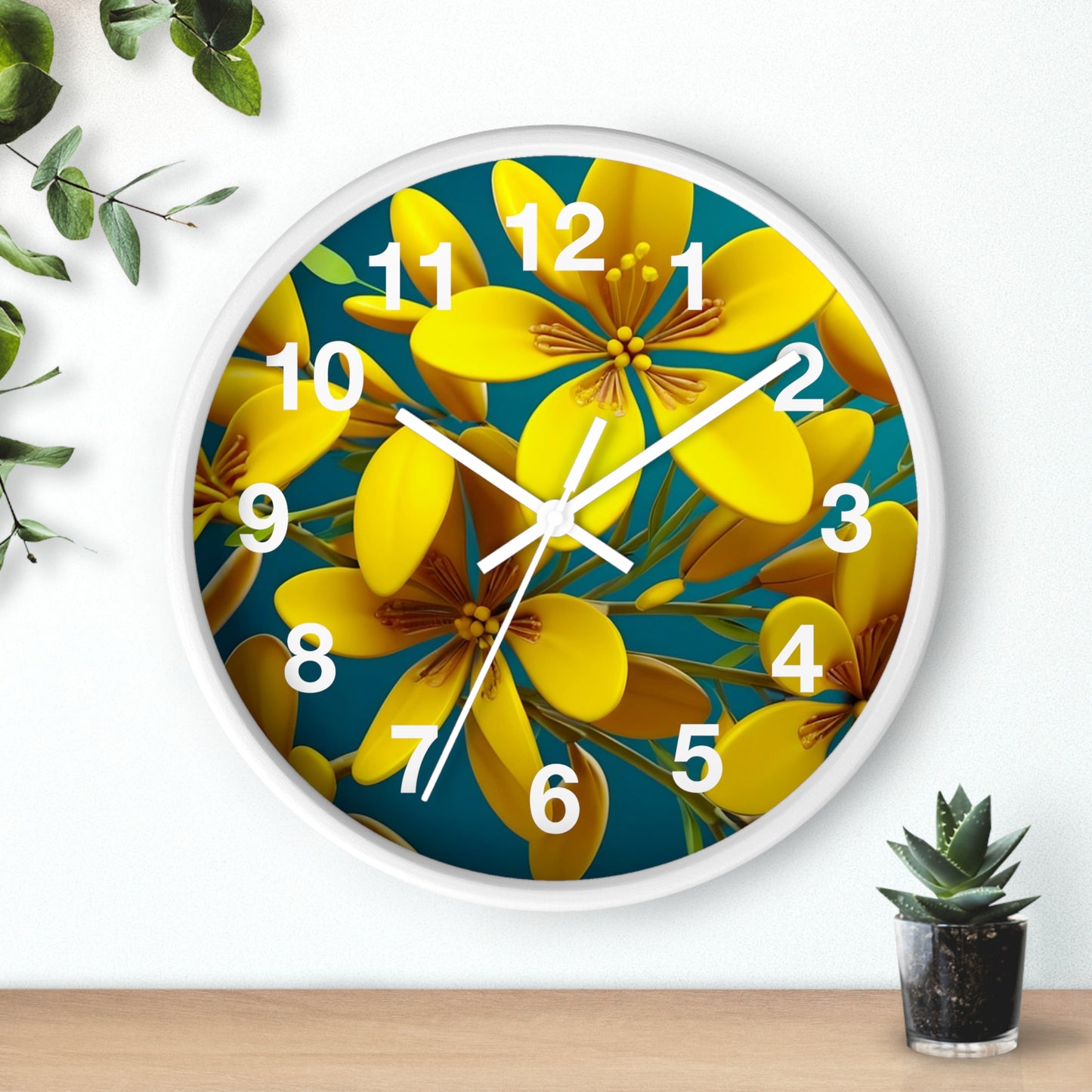 Vibrant Floral Wall Clock, Home Decor, Yellow Flowers, Gift for Her, Modern Design, Spring Aesthetic, Unique Timepiece