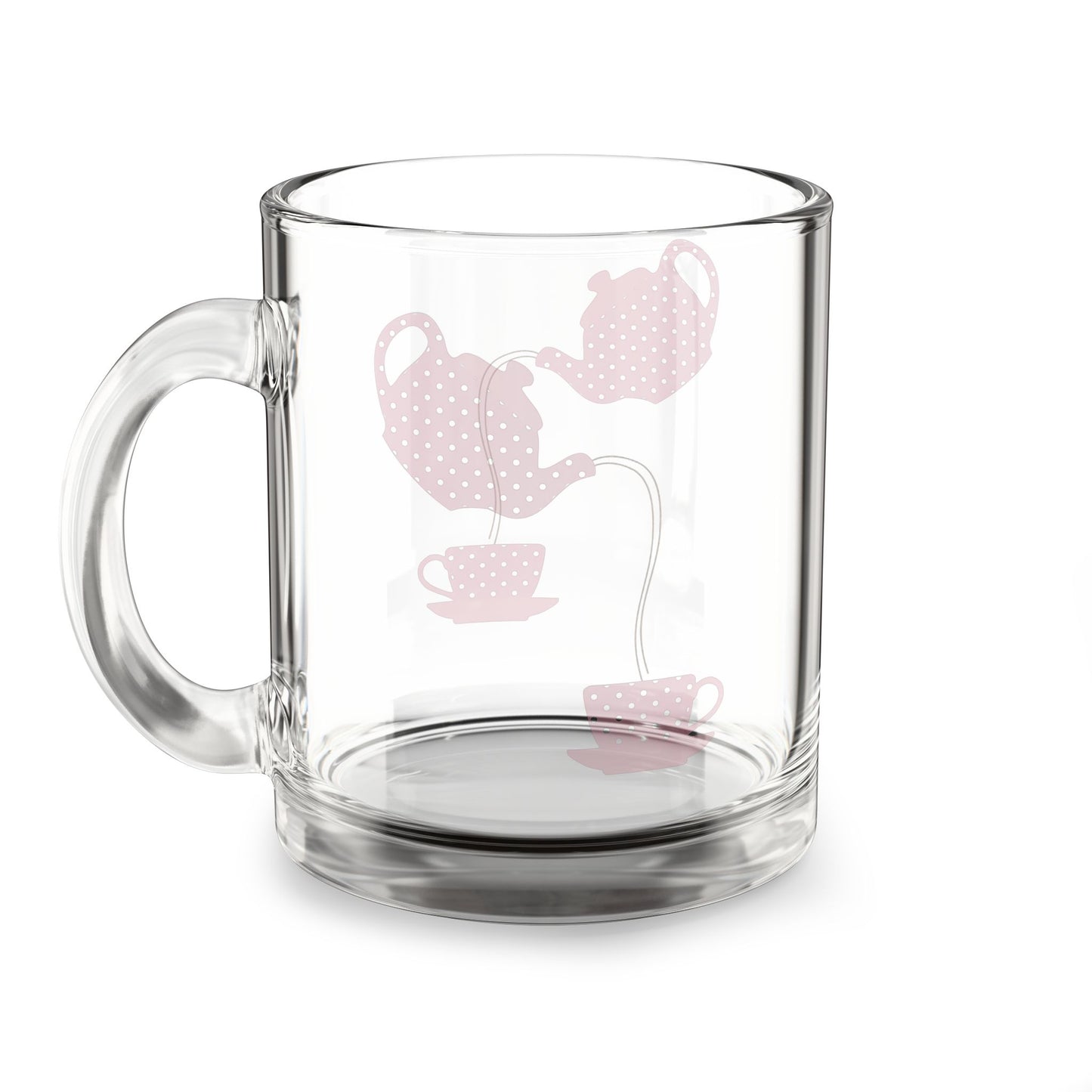 Tea Time Glass Mug, Coffee Cup, 10oz Tea Lovers Gift, Kitchen Decor, Pink Teapot Design, Mother's Day Present, Cozy Drinkware