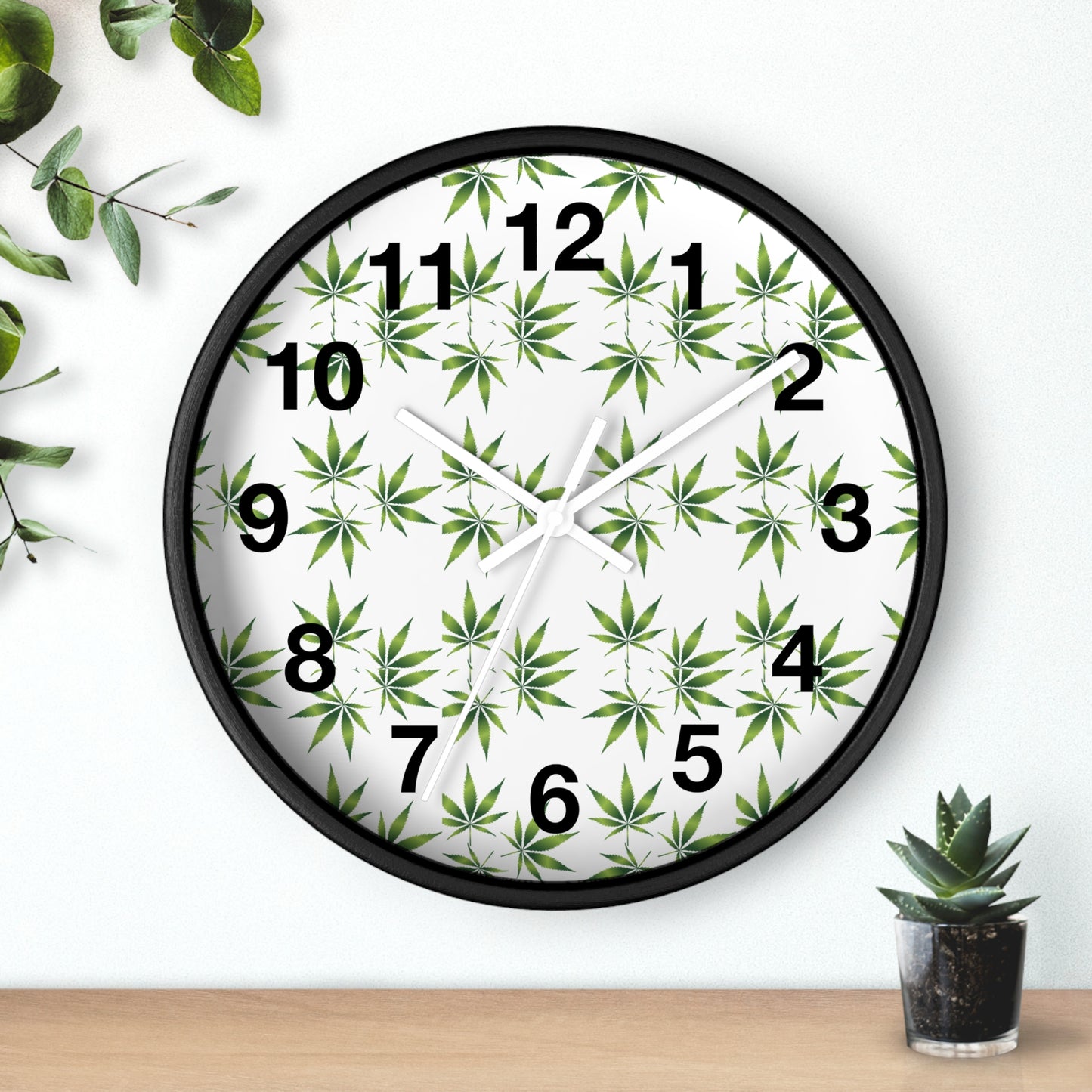 Leafy Wall Clock - Green Herbal Decor, Perfect for Nature Lovers, Boho Style, Gift for Gardeners, Unique Home Accent